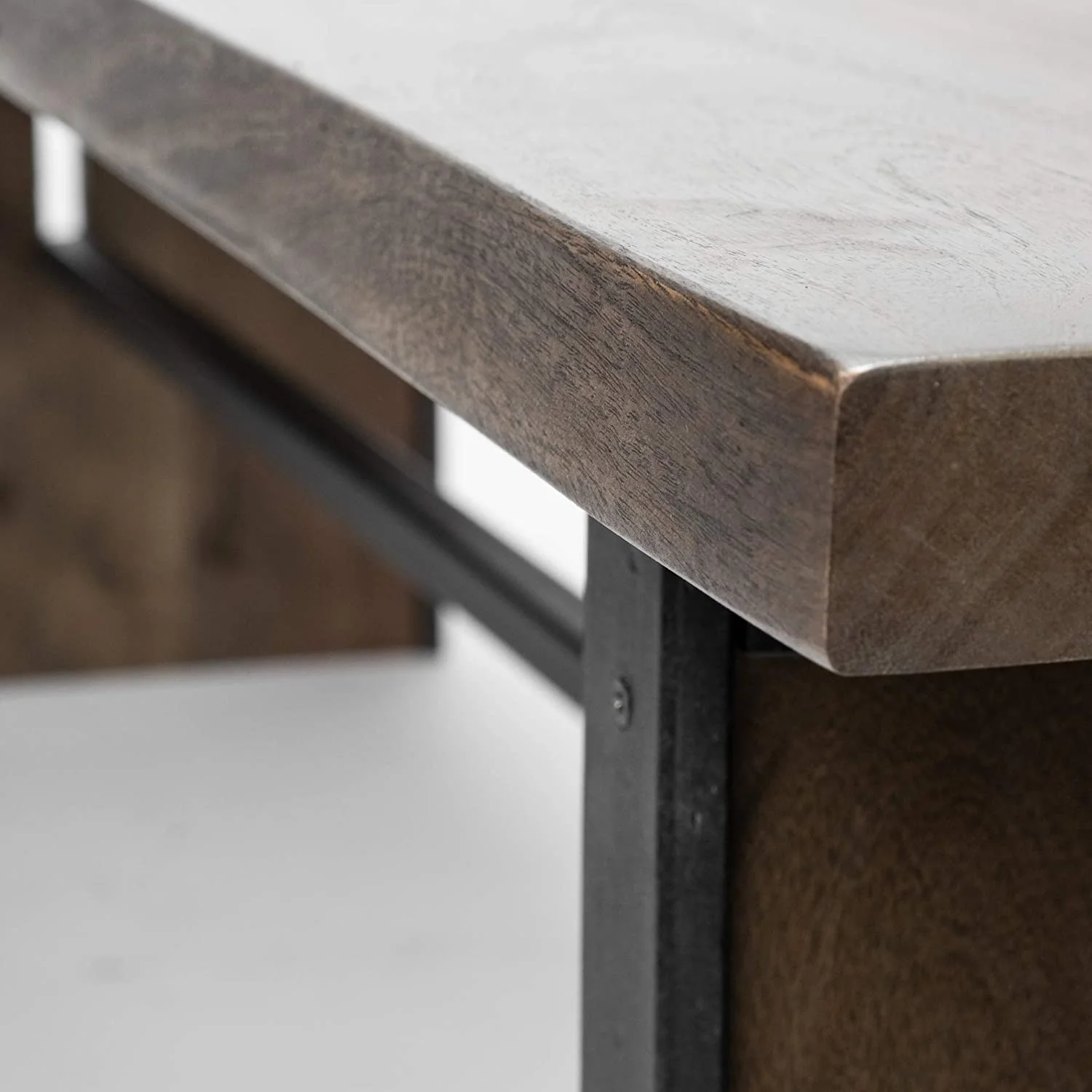 Rectangular Indian Mango WoodBrown Tone Finish W Metal Cladding On The Base Dining Bench By Homeroots - Image 4