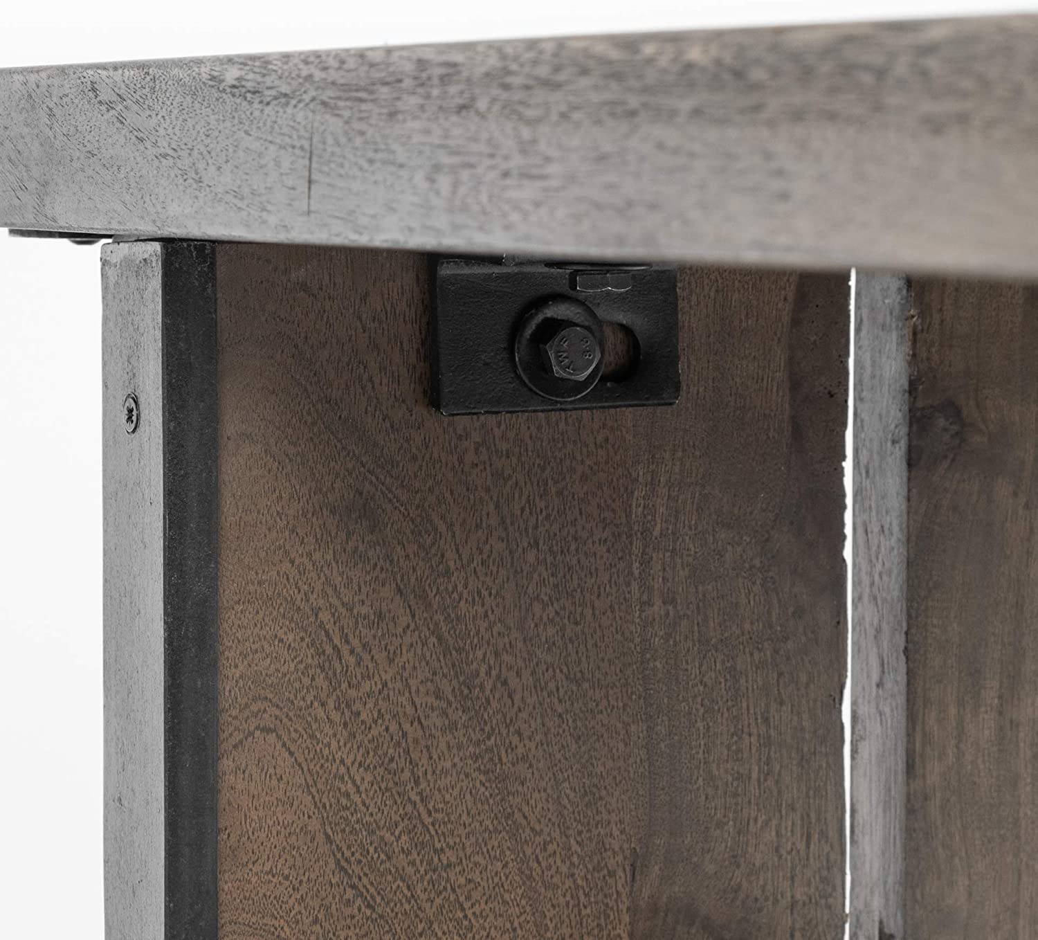 Rectangular Indian Mango WoodBrown Tone Finish W Metal Cladding On The Base Dining Bench By Homeroots - Image 5
