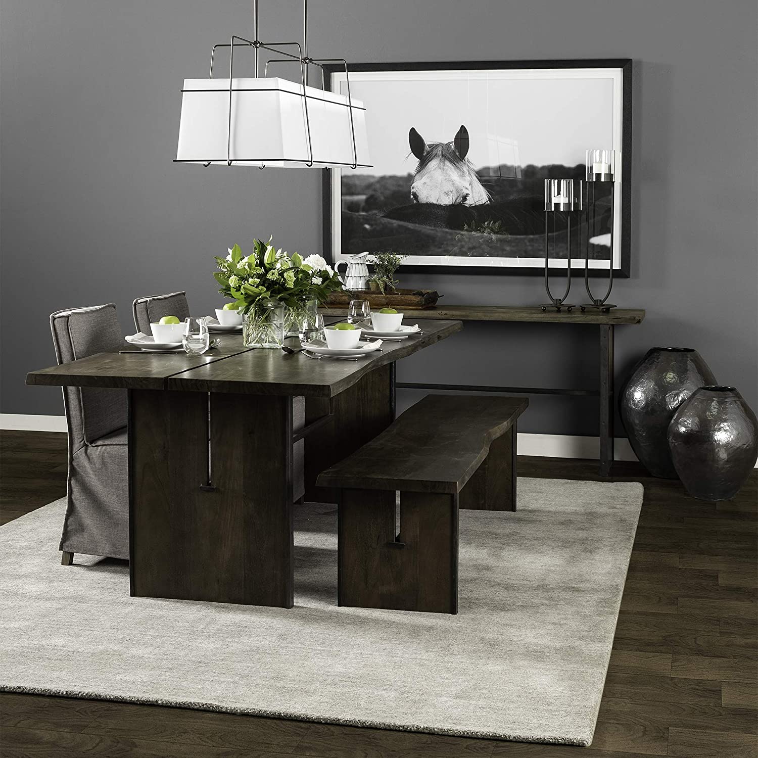 Rectangular Indian Mango WoodBrown Tone Finish W Metal Cladding On The Base Dining Bench By Homeroots - Image 6