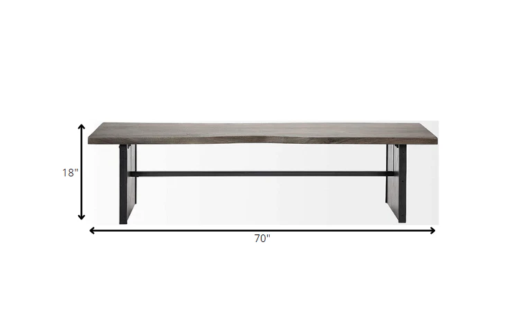 Rectangular Indian Mango WoodBrown Tone Finish W Metal Cladding On The Base Dining Bench By Homeroots - Image 7