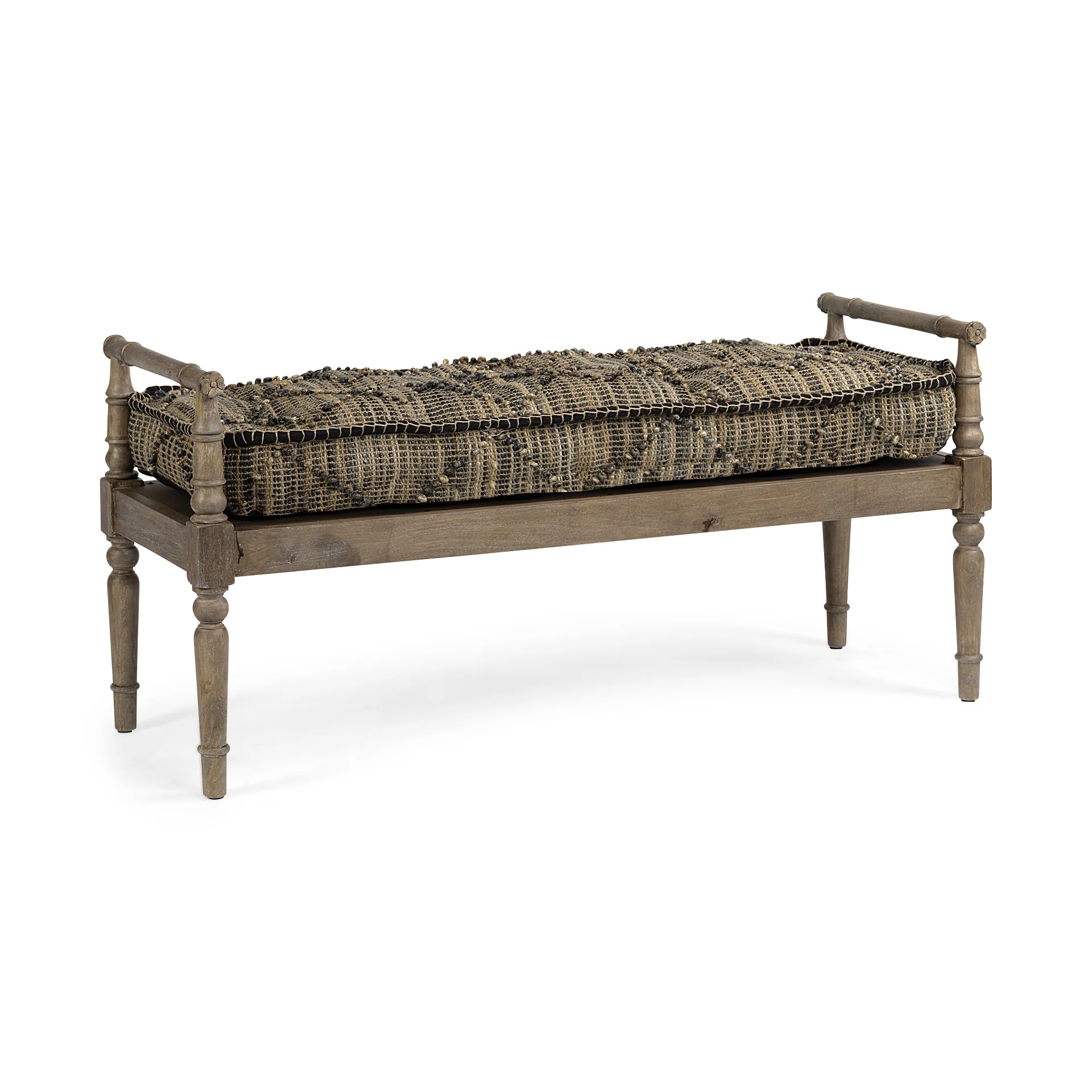 Rectangular Indian Mango WoodLight Brown And Grey W Jute Patterned Top Accent Bench By Homeroots - Image 2