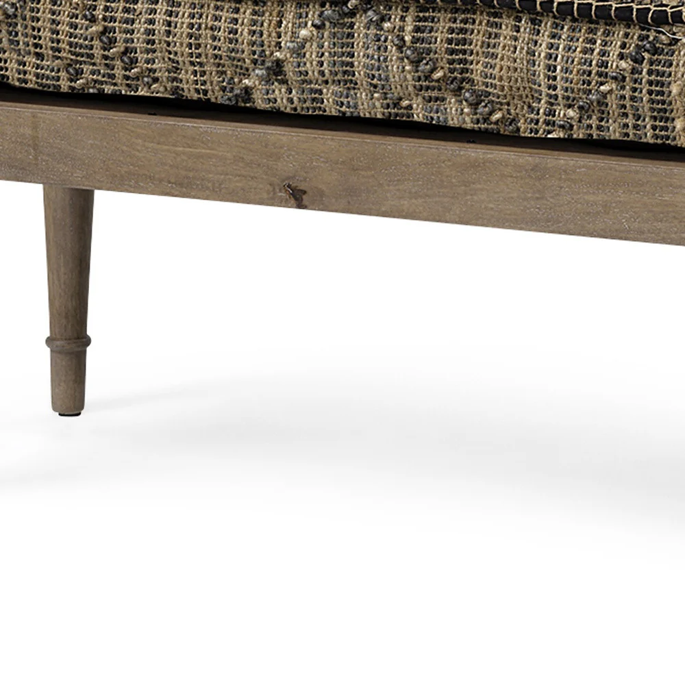 Rectangular Indian Mango WoodLight Brown And Grey W Jute Patterned Top Accent Bench By Homeroots - Image 4