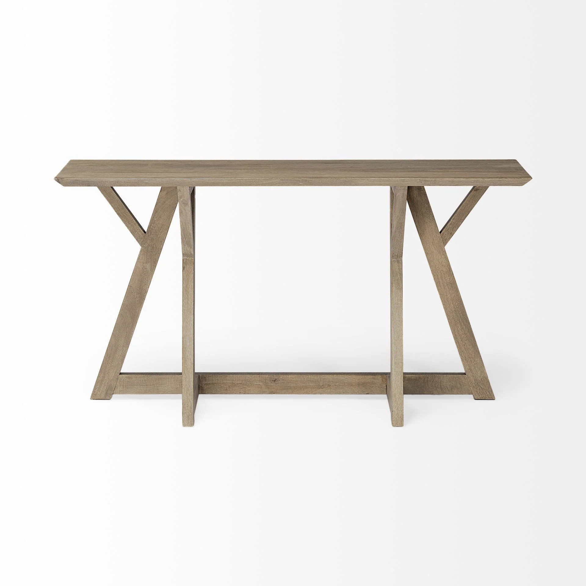 Rectangular Light Brown Mango Wood Finish Console Table With Geometrically Wooden Frame And Base By Homeroots - Image 2