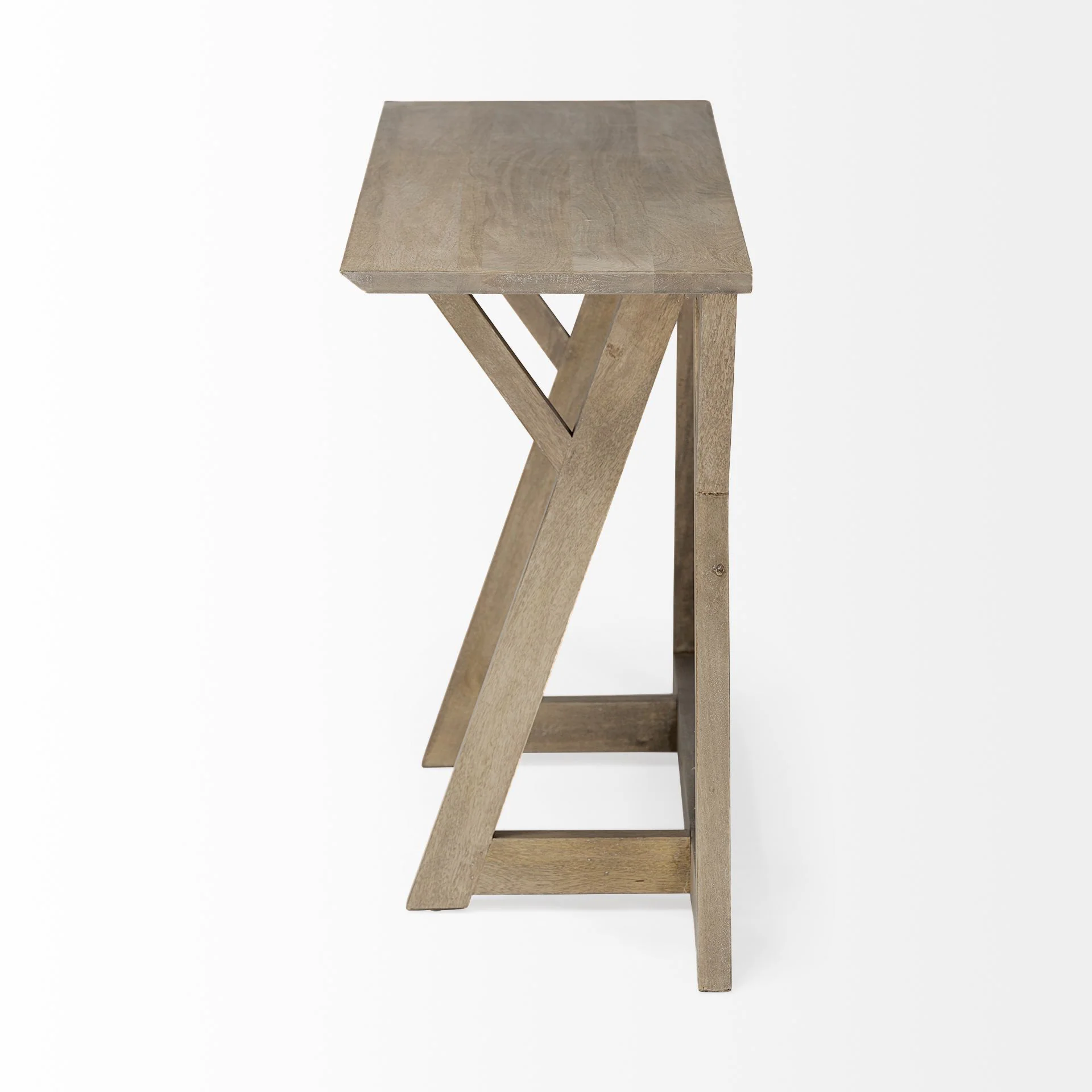 Rectangular Light Brown Mango Wood Finish Console Table With Geometrically Wooden Frame And Base By Homeroots - Image 3