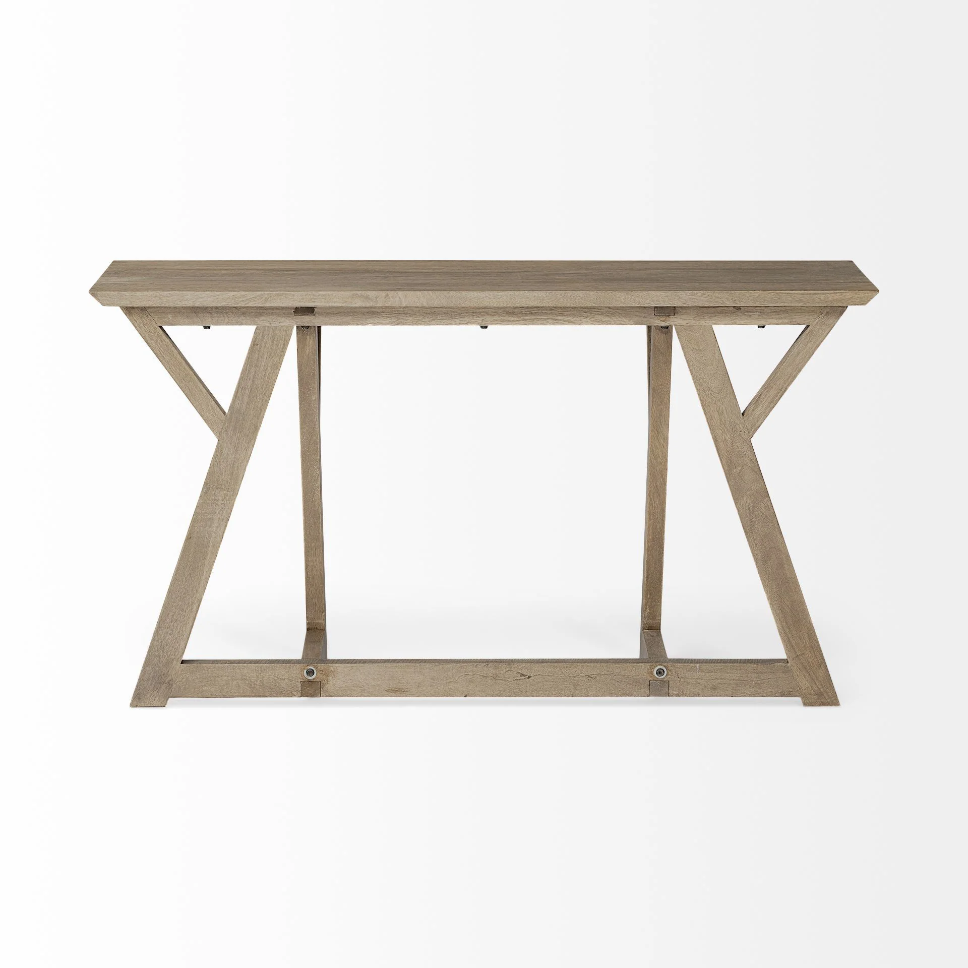 Rectangular Light Brown Mango Wood Finish Console Table With Geometrically Wooden Frame And Base By Homeroots - Image 4