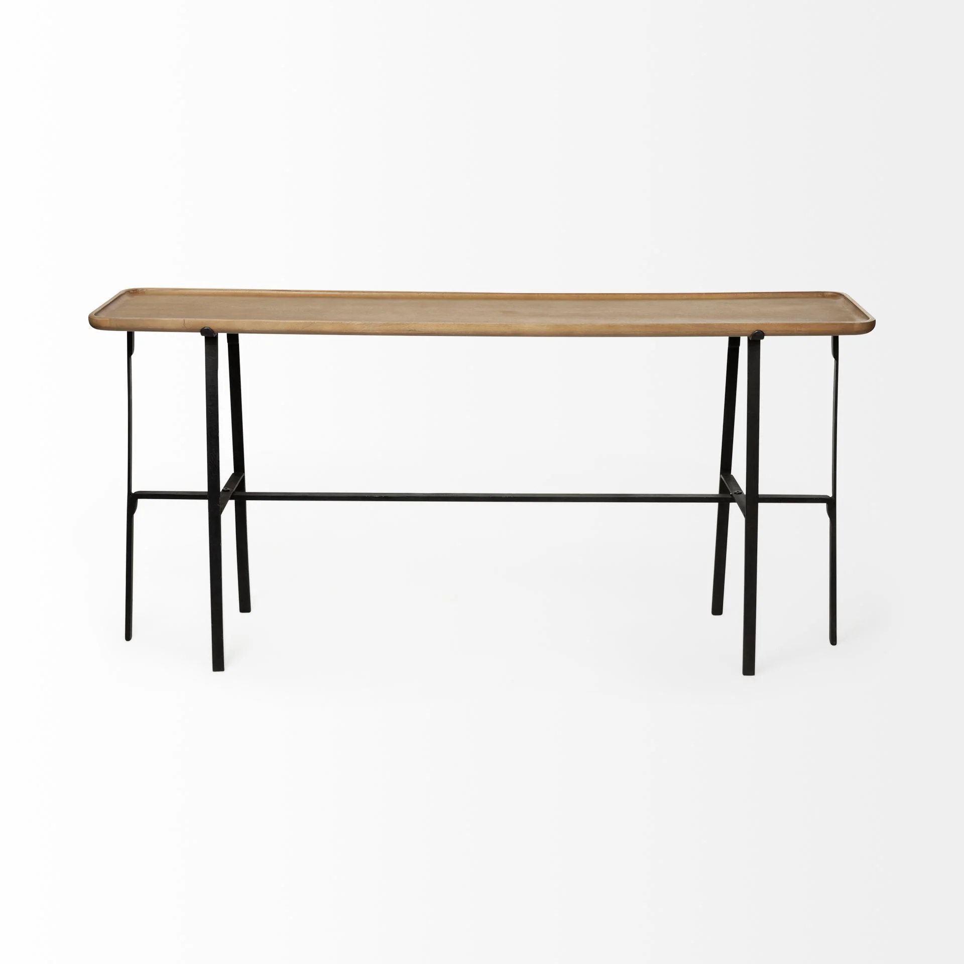 Rectangular Light Brown Raised Edge Mango Wood Finish Console Table With Black Metal Frame And Base By Homeroots - Image 2