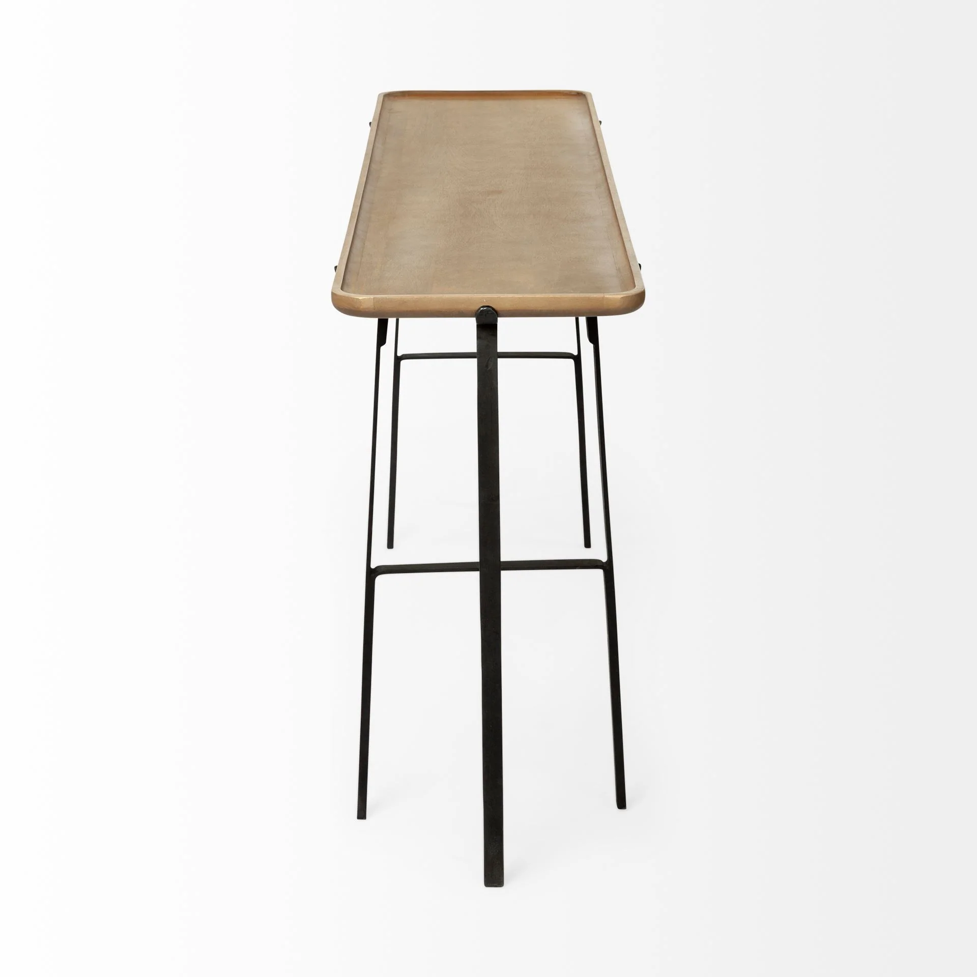 Rectangular Light Brown Raised Edge Mango Wood Finish Console Table With Black Metal Frame And Base By Homeroots - Image 3