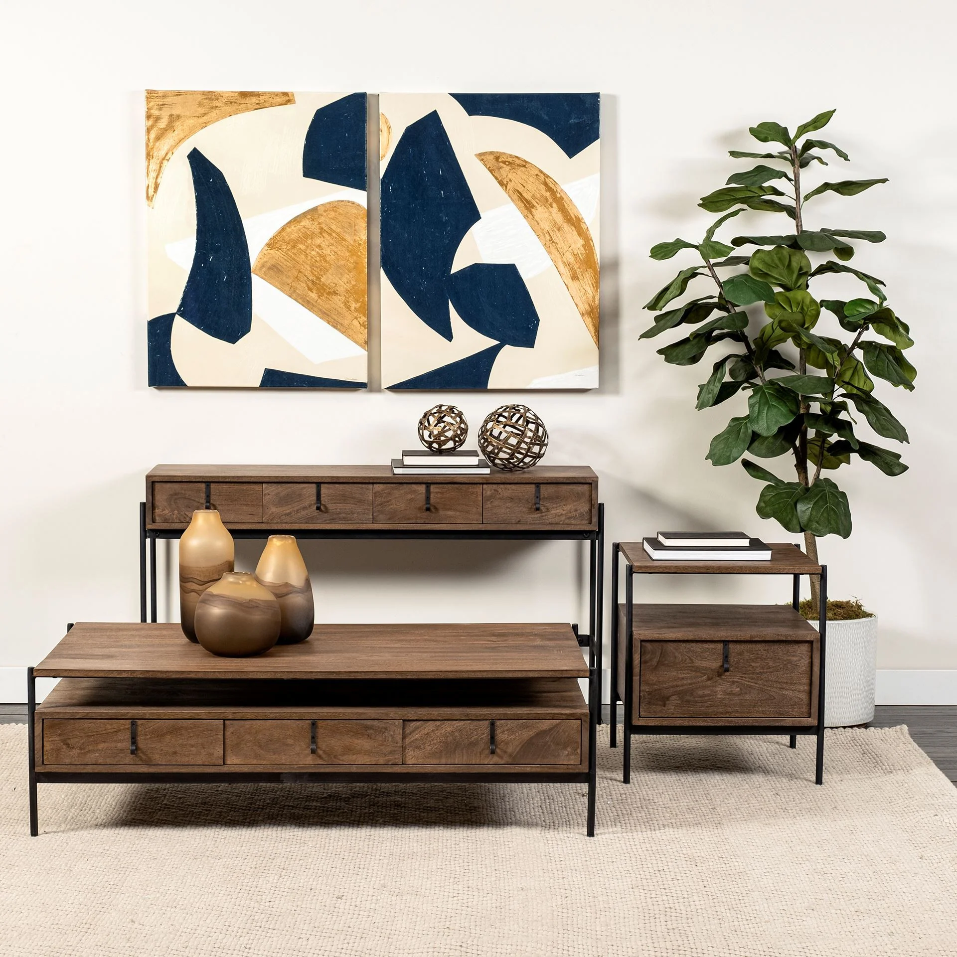 Rectangular Mango Wood Finish Console Table With 4 Drawers By Homeroots - Image 6