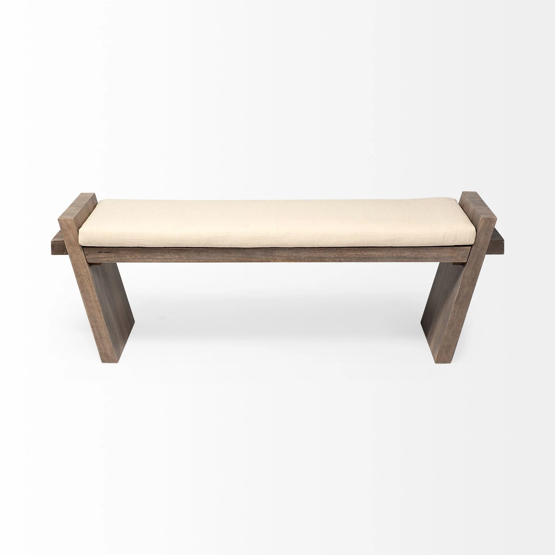 Rectangular Mango Wood Natural Brown Polished with Upholstered Cream Seat Entryway Bench By Homeroots - Image 2