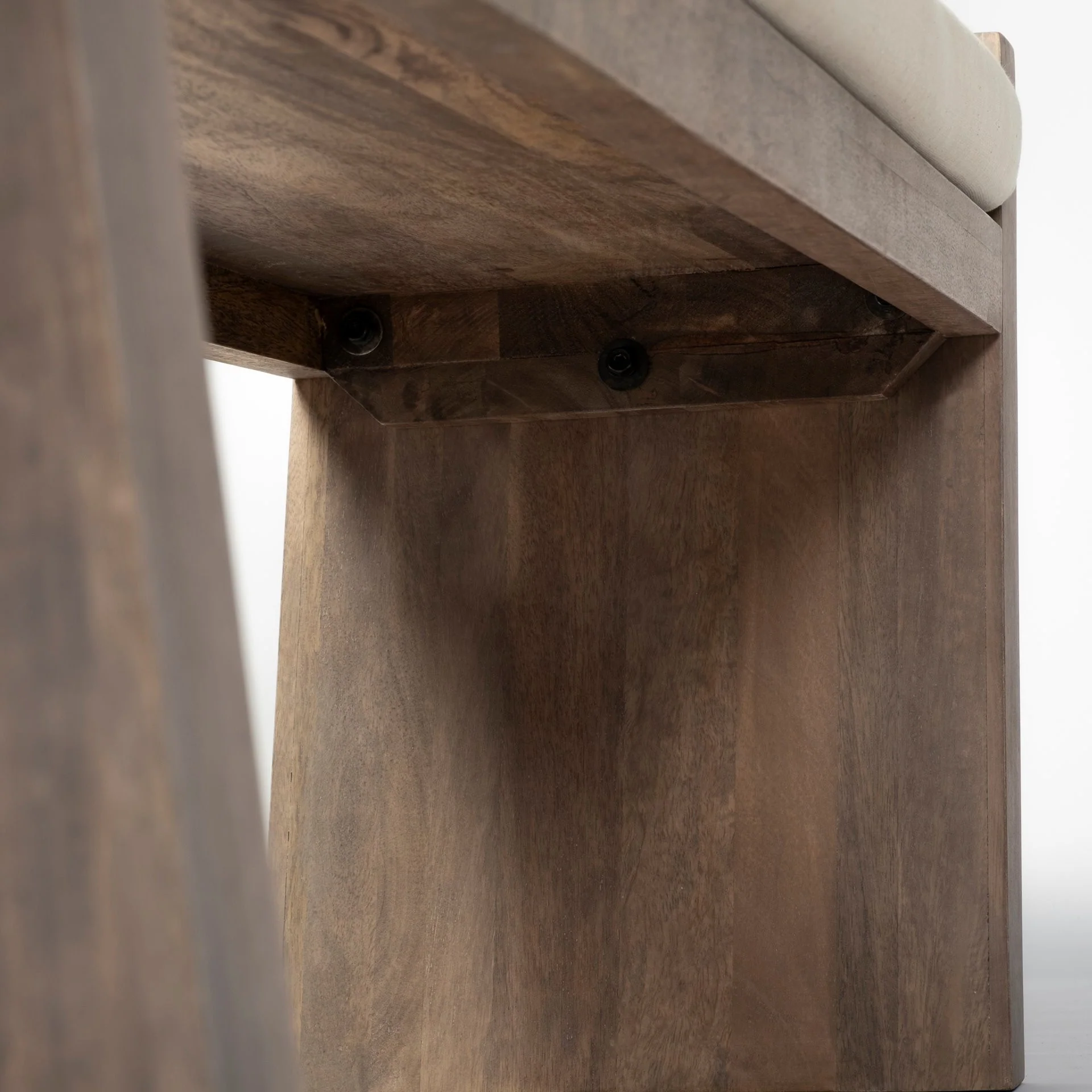 Rectangular Mango Wood Natural Brown Polished with Upholstered Cream Seat Entryway Bench By Homeroots - Image 3