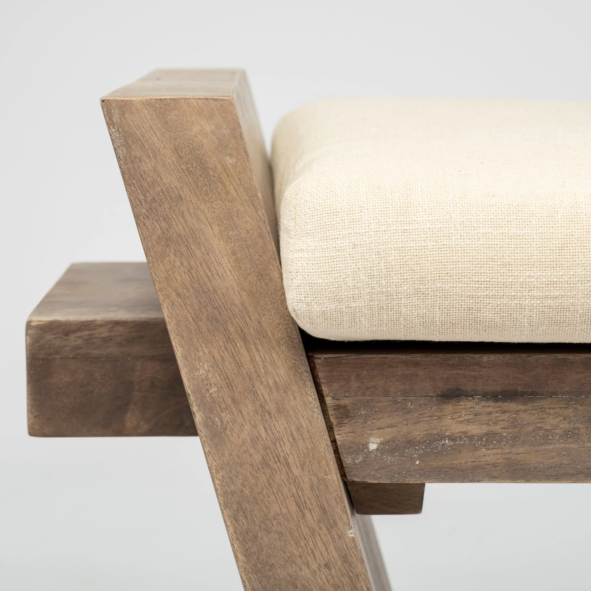 Rectangular Mango Wood Natural Brown Polished with Upholstered Cream Seat Entryway Bench By Homeroots - Image 4