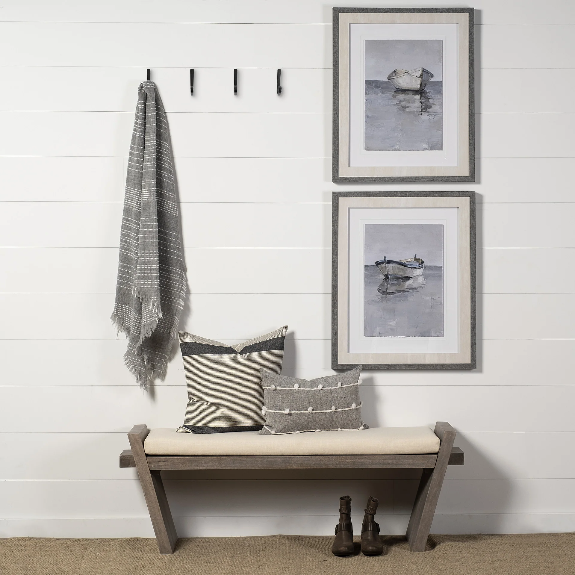 Rectangular Mango Wood Natural Brown Polished with Upholstered Cream Seat Entryway Bench By Homeroots - Image 5
