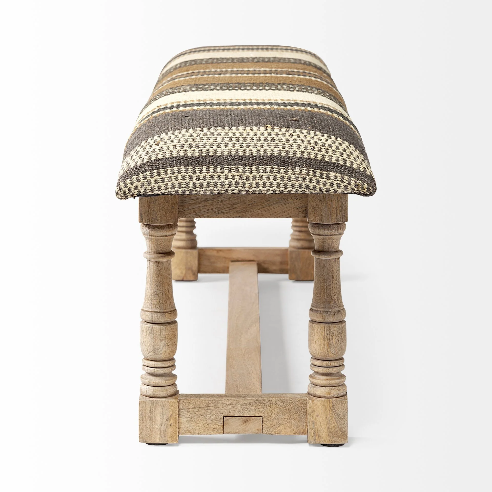 Rectangular Mango Wood Olive and Brown Upholstered Accent Bench By Homeroots - Image 2