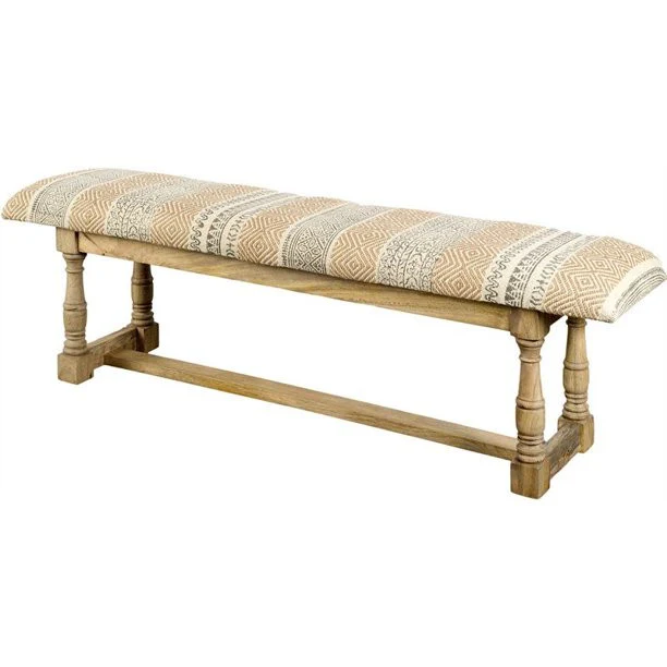 Rectangular Mango Wood Orange and Brown Upholstered Accent Bench By Homeroots - Image 2