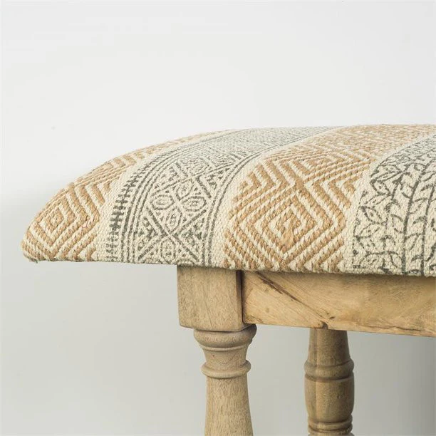 Rectangular Mango Wood Orange and Brown Upholstered Accent Bench By Homeroots - Image 3