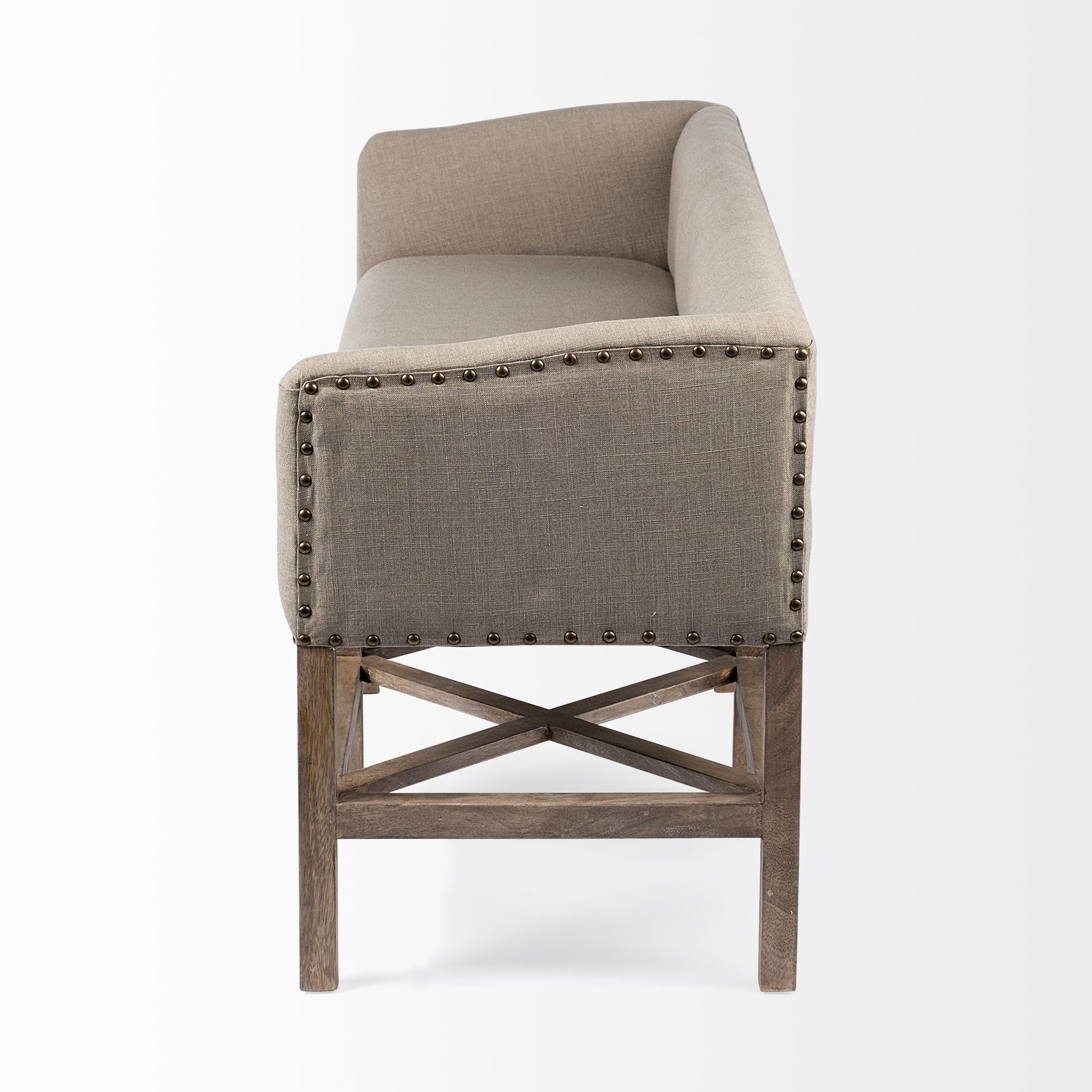 Rectangular Mango WoodLight Brown Finish W Beige Fabric Covered Seat Accent Bench By Homeroots - Image 2