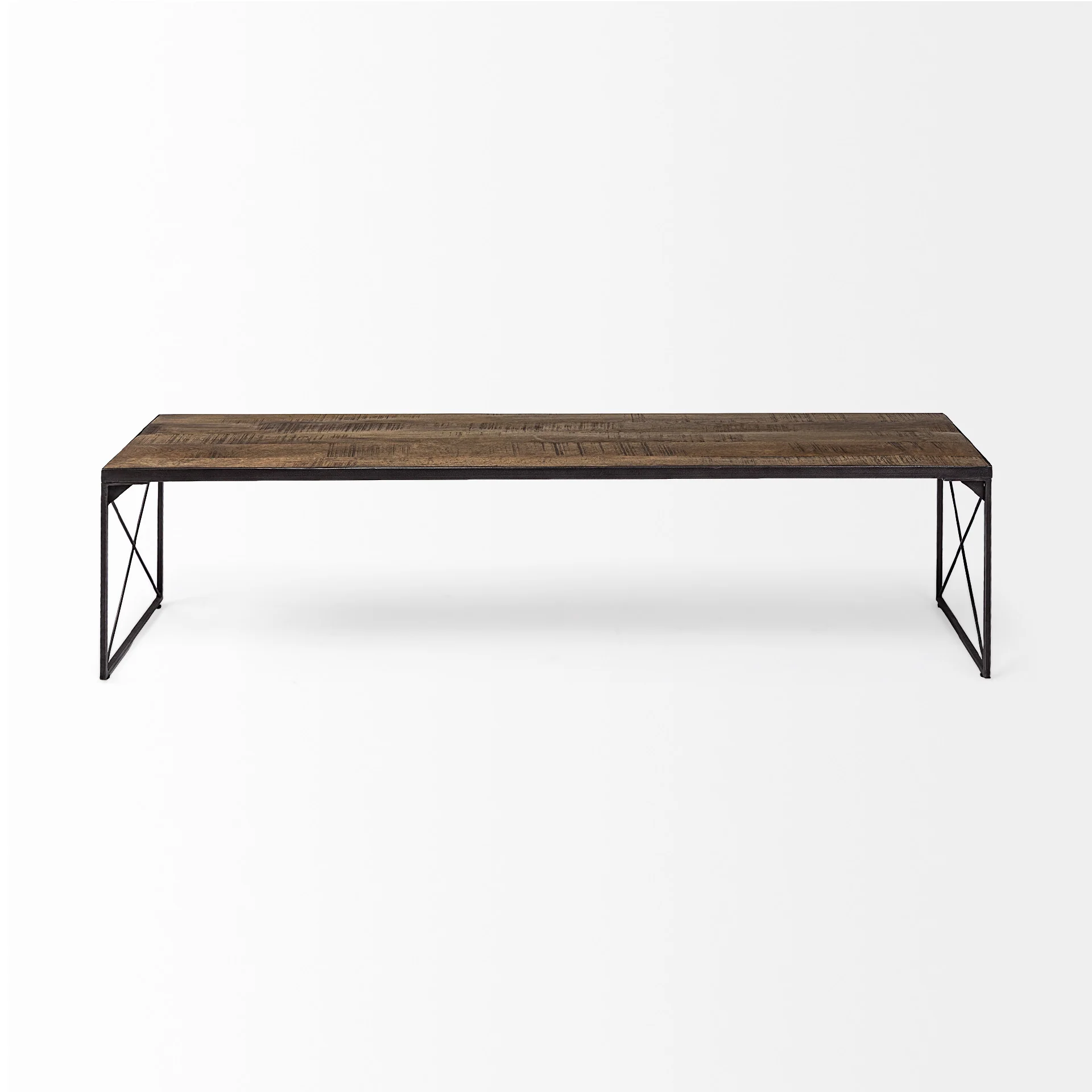 Rectangular Mango WoodMedium Brown Top And Black Iron Base Accent Bench By Homeroots - Image 2