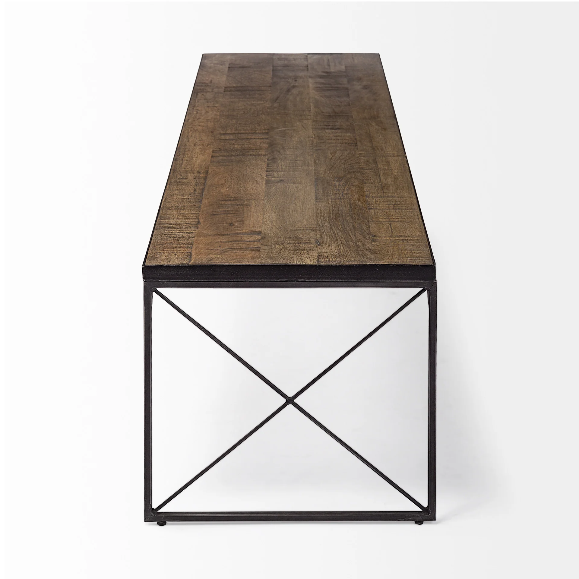 Rectangular Mango WoodMedium Brown Top And Black Iron Base Accent Bench By Homeroots - Image 3