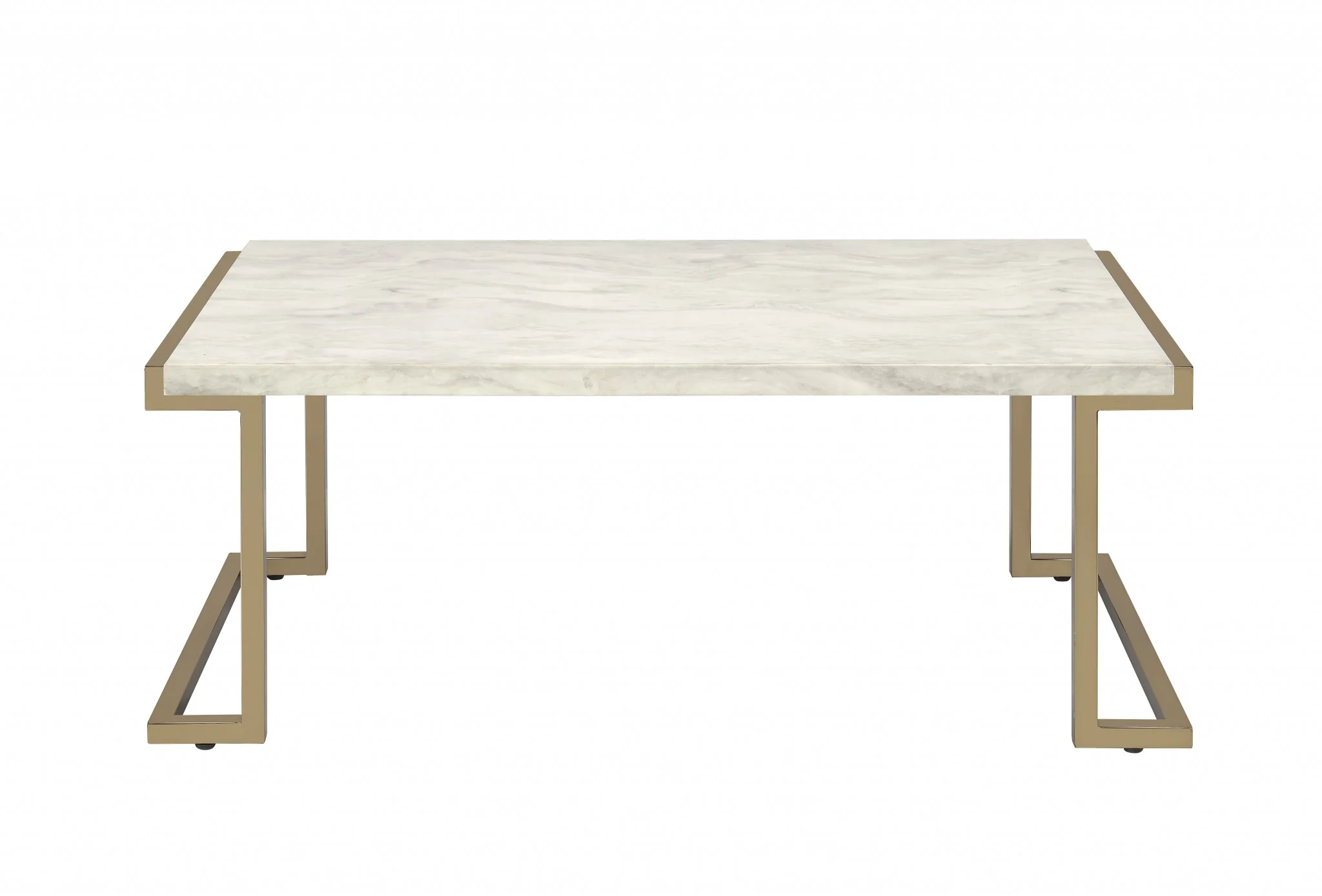 Rectangular Marble Top with Champagne Metal Base Cofee Table By Homeroots - Image 2