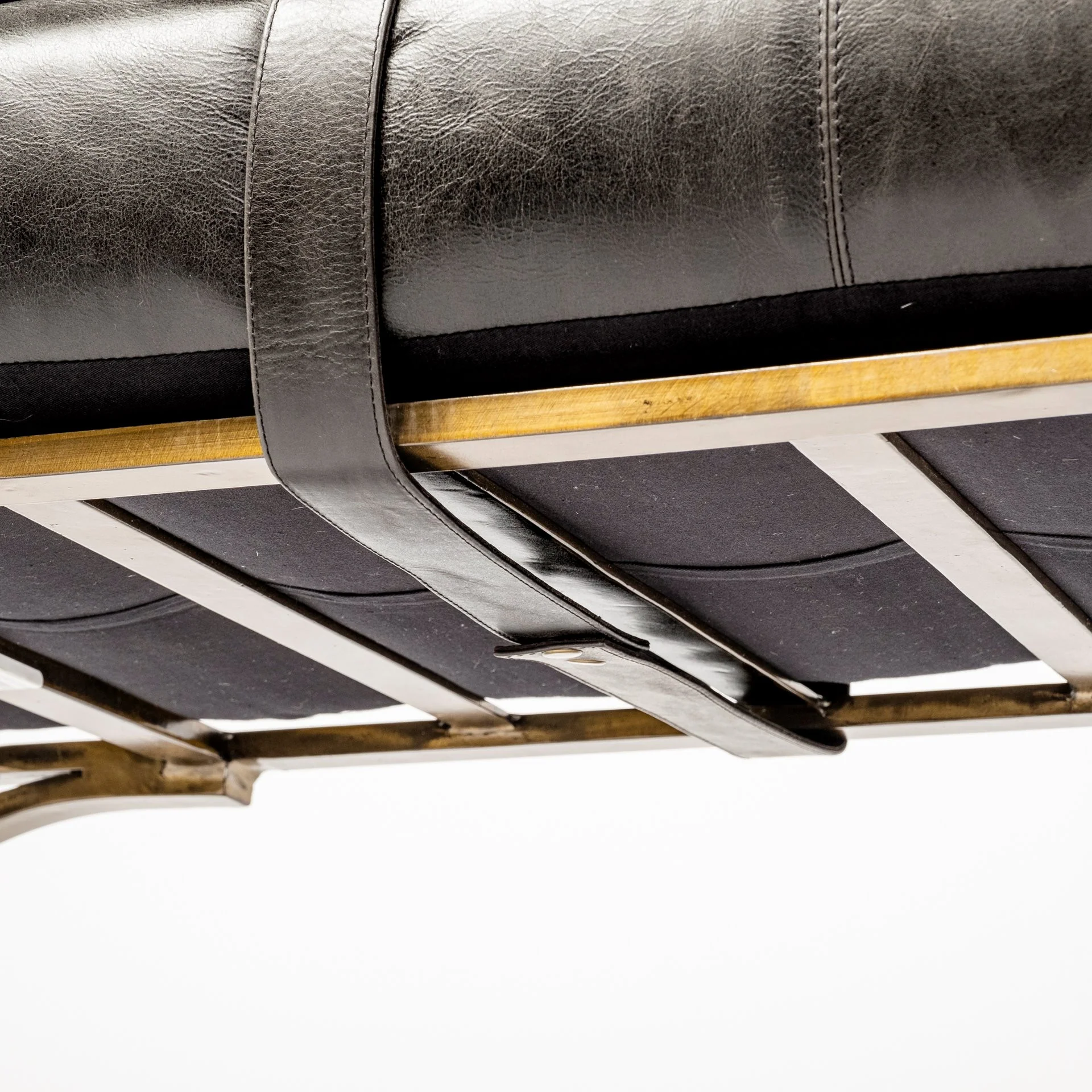 Rectangular MetalAntiqued-Gold Black Genuine Leather Seat Accent Bench By Homeroots - Image 4