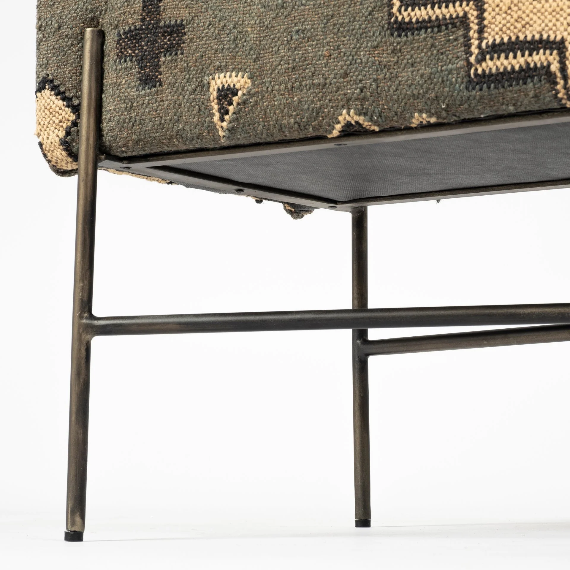 Rectangular MetalAntiqued-Nickel Toned Base W Upholstered Tan Pattered Seat Accent Bench By Homeroots - Image 5