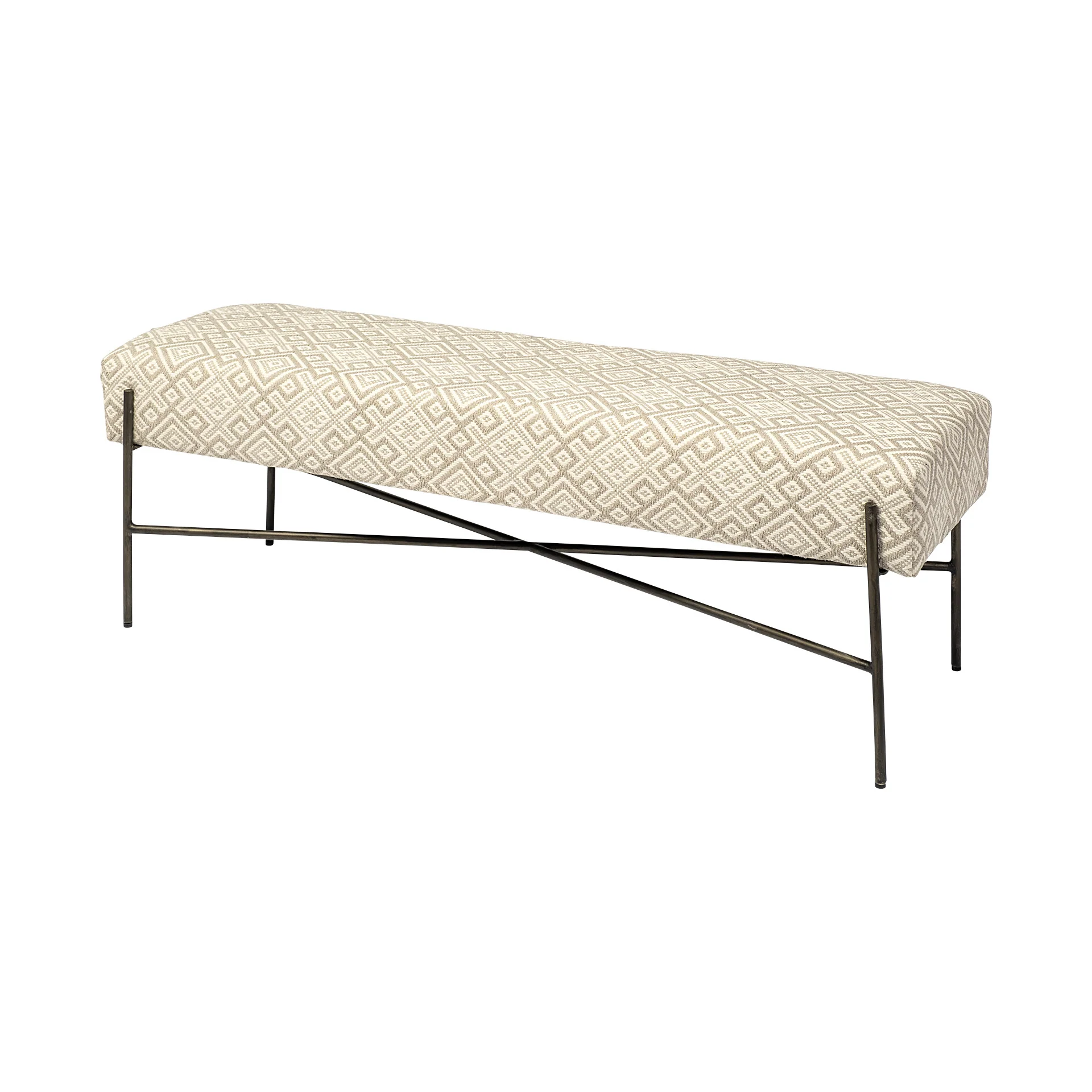 Rectangular MetalBlack Metal Base Cream Uphpolstry Accent Based By Homeroots - Image 2