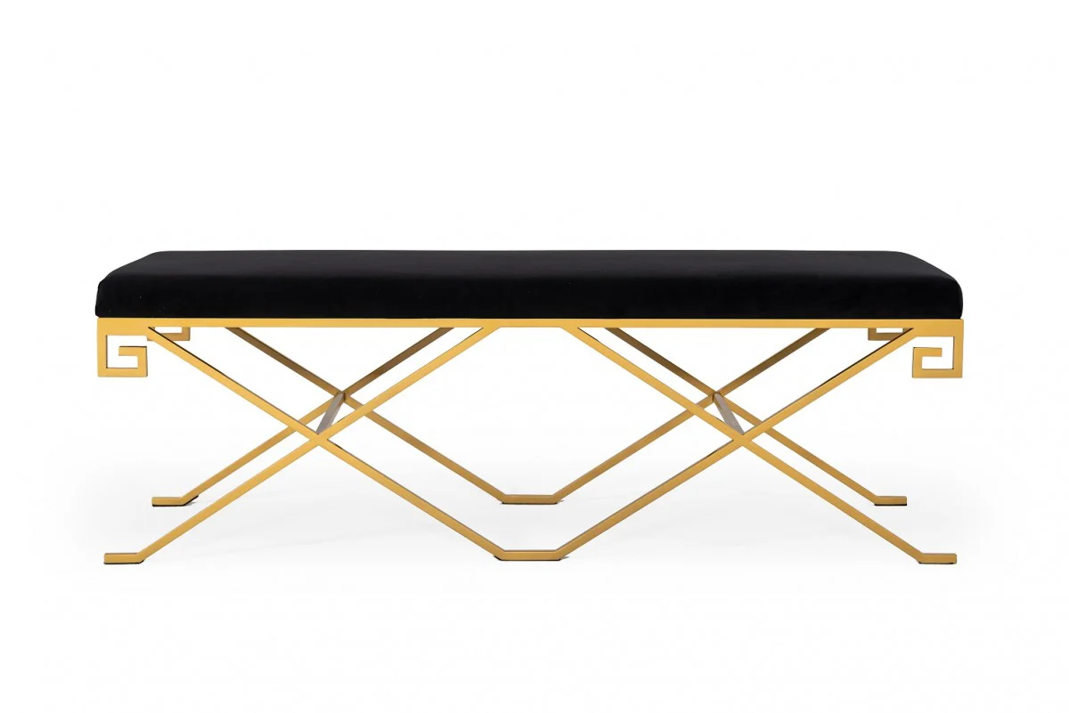 Rectangular Modern Black Velvet Bench with Champagne Gold Steel Frame By Homeroots - Image 2