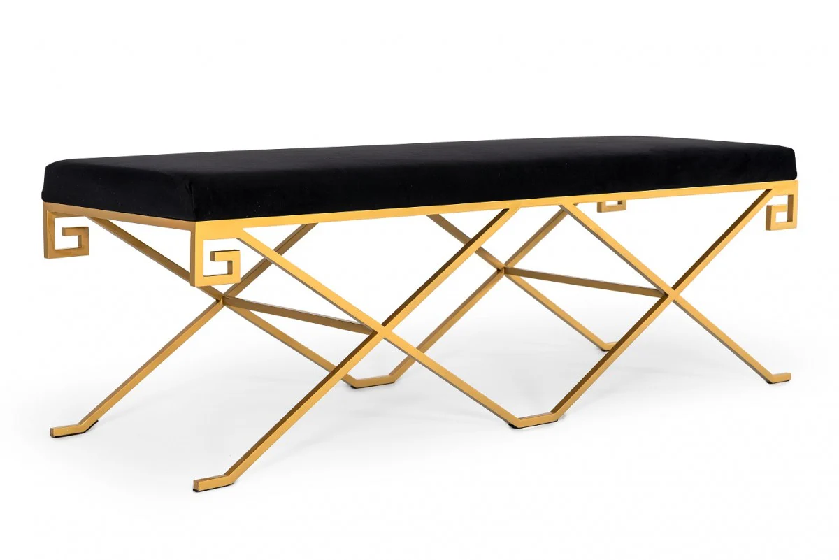 Rectangular Modern Black Velvet Bench with Champagne Gold Steel Frame By Homeroots - Image 3