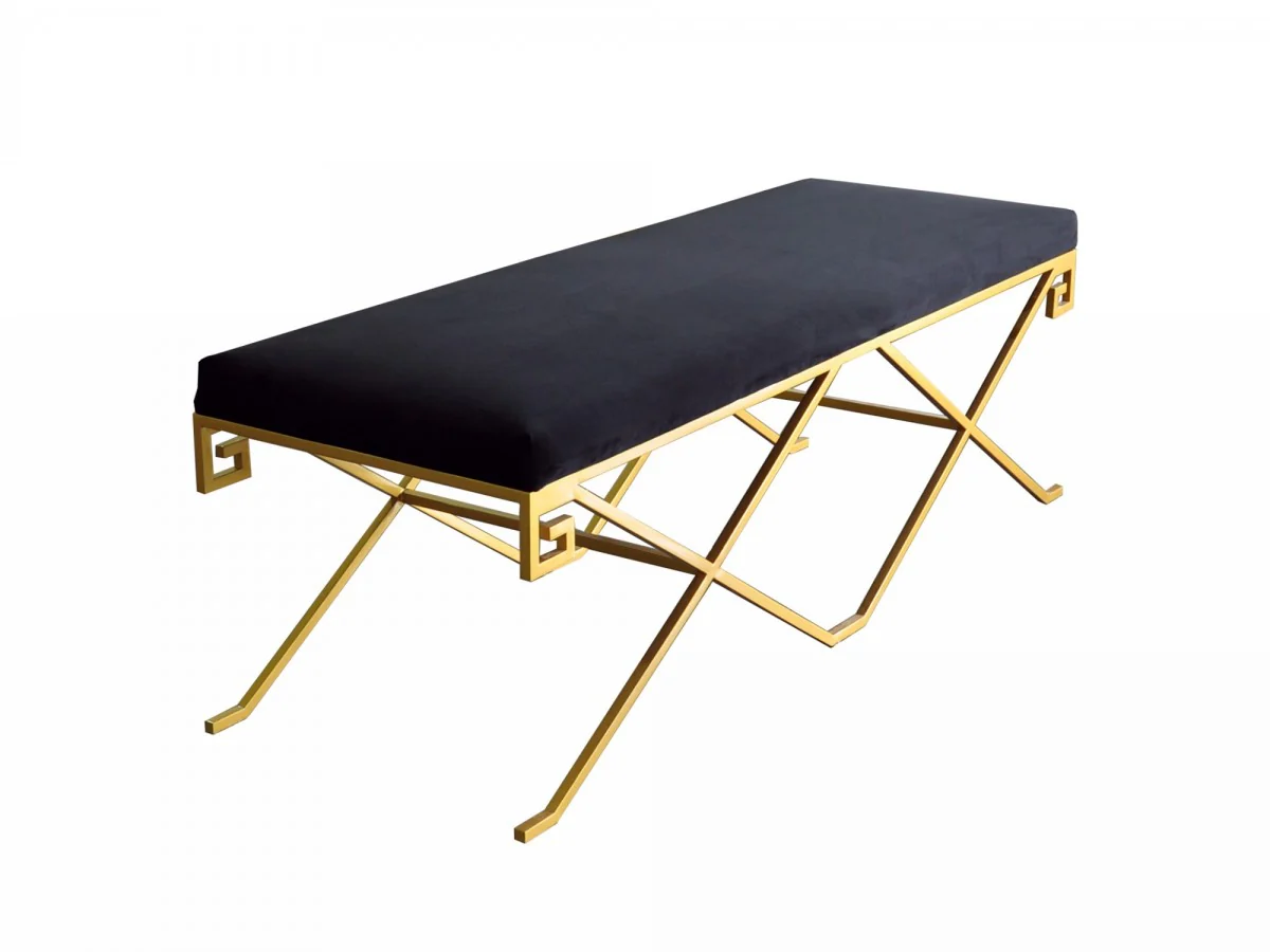 Rectangular Modern Black Velvet Bench with Champagne Gold Steel Frame By Homeroots - Image 4