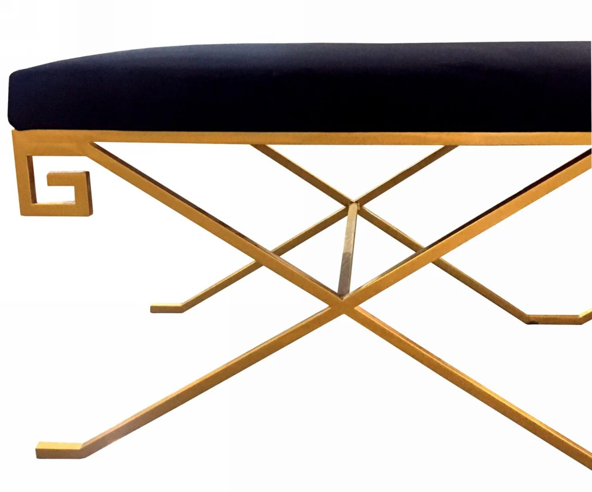 Rectangular Modern Black Velvet Bench with Champagne Gold Steel Frame By Homeroots - Image 5