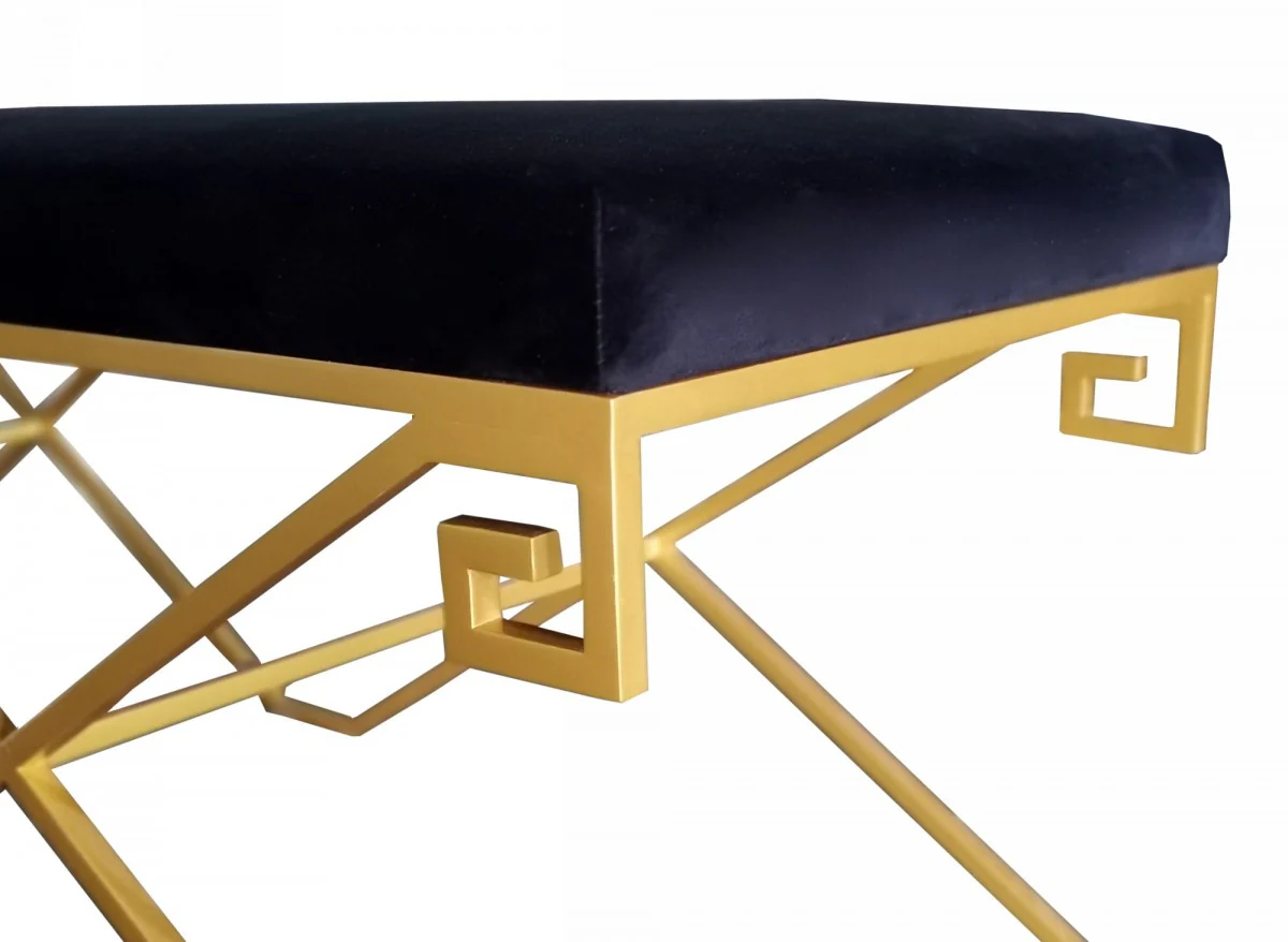 Rectangular Modern Black Velvet Bench with Champagne Gold Steel Frame By Homeroots - Image 6