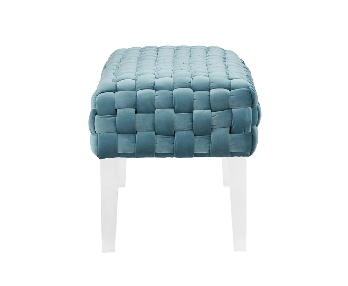 Rectangular Modern Light Teal Textured Velvet Bench with acrylic legs By Homeroots - Image 3