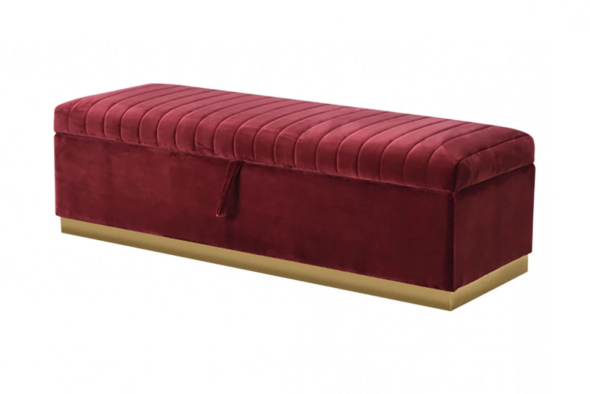 Rectangular Modern Red Velvet Storage Bench with Gold Metal By Homeroots - Image 2