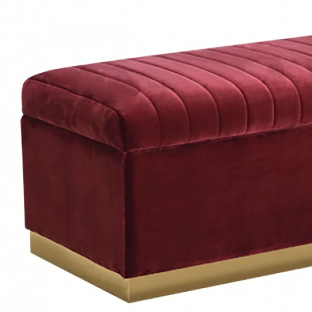 Rectangular Modern Red Velvet Storage Bench with Gold Metal By Homeroots - Image 3