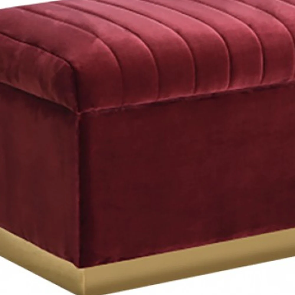 Rectangular Modern Red Velvet Storage Bench with Gold Metal By Homeroots - Image 4