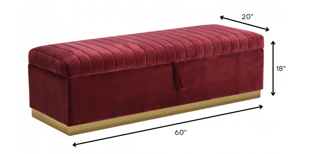 Rectangular Modern Red Velvet Storage Bench with Gold Metal By Homeroots - Image 5