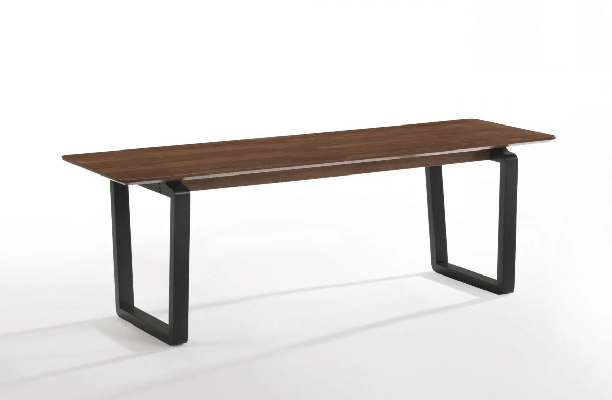 Rectangular Modern Walnut Finish Dining Bench with Black Metal U shaped legs By Homeroots - Image 2