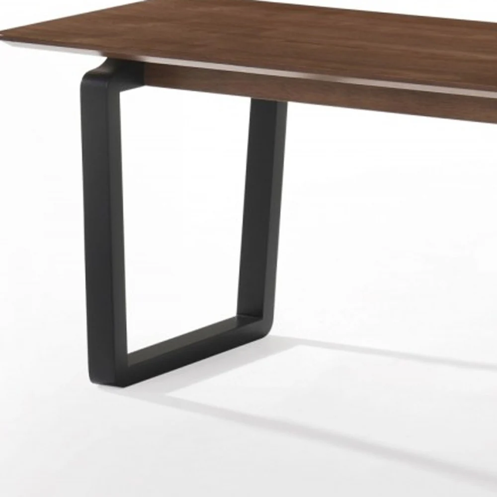 Rectangular Modern Walnut Finish Dining Bench with Black Metal U shaped legs By Homeroots - Image 3