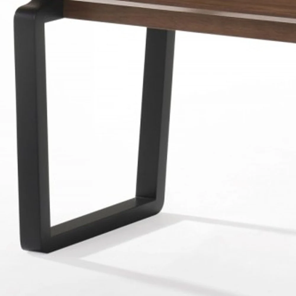 Rectangular Modern Walnut Finish Dining Bench with Black Metal U shaped legs By Homeroots - Image 4