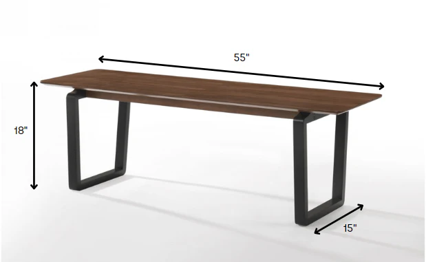 Rectangular Modern Walnut Finish Dining Bench with Black Metal U shaped legs By Homeroots - Image 5