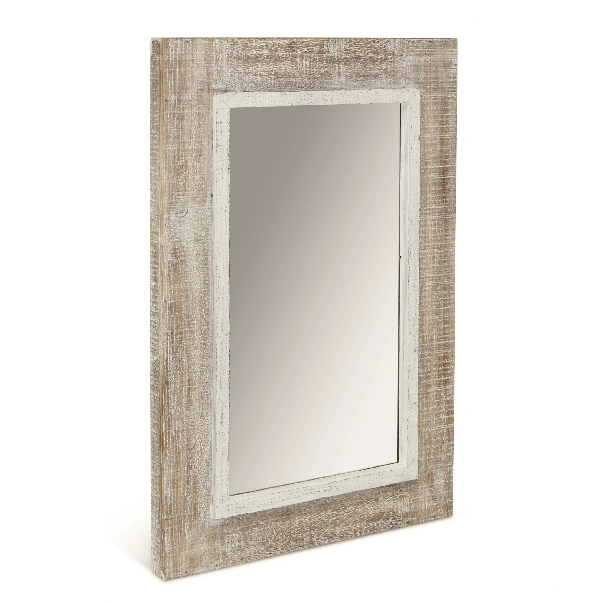 Rectangular Rustic White Wash Finish Wall Mirror By Homeroots - Image 2