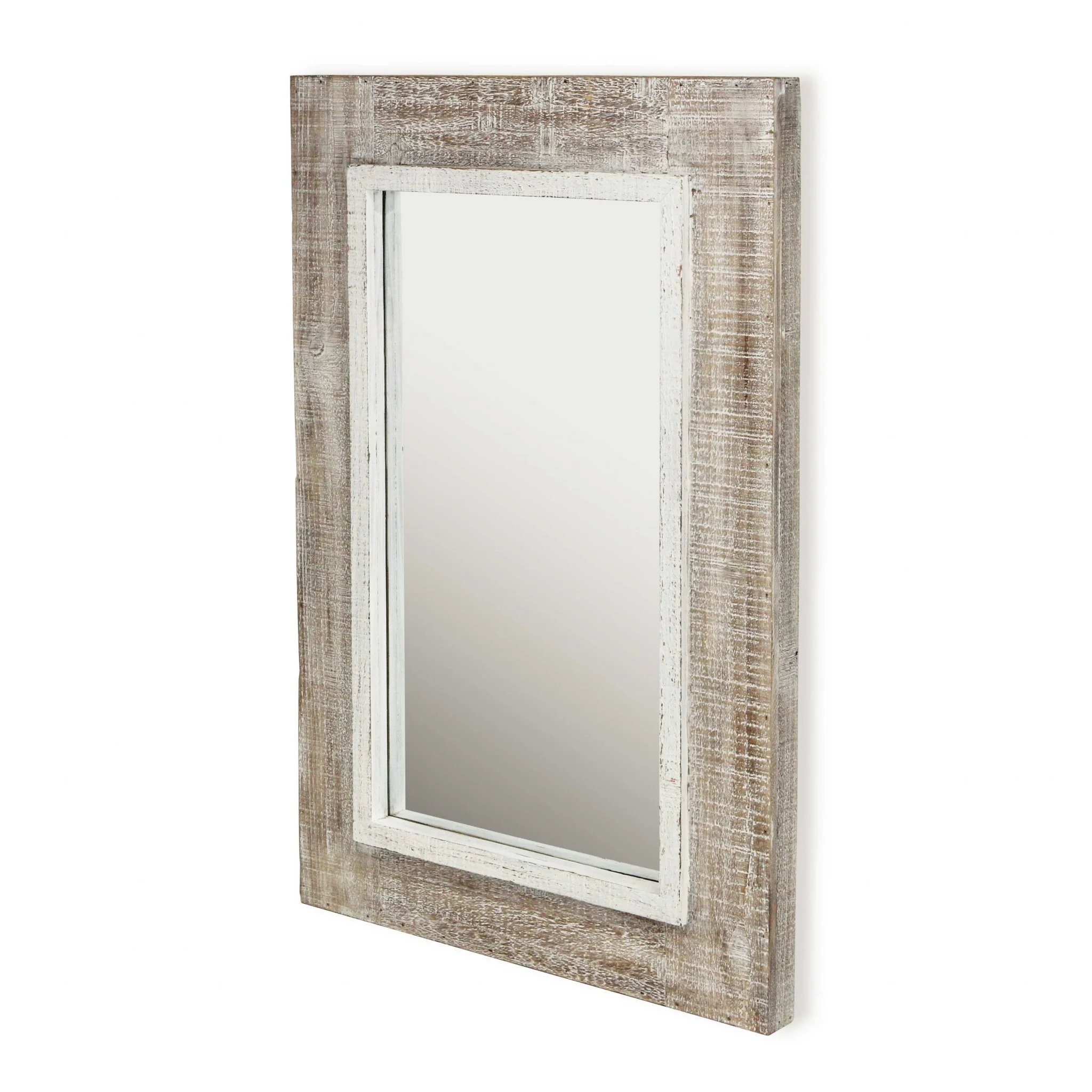 Rectangular Rustic White Wash Finish Wall Mirror By Homeroots - Image 3