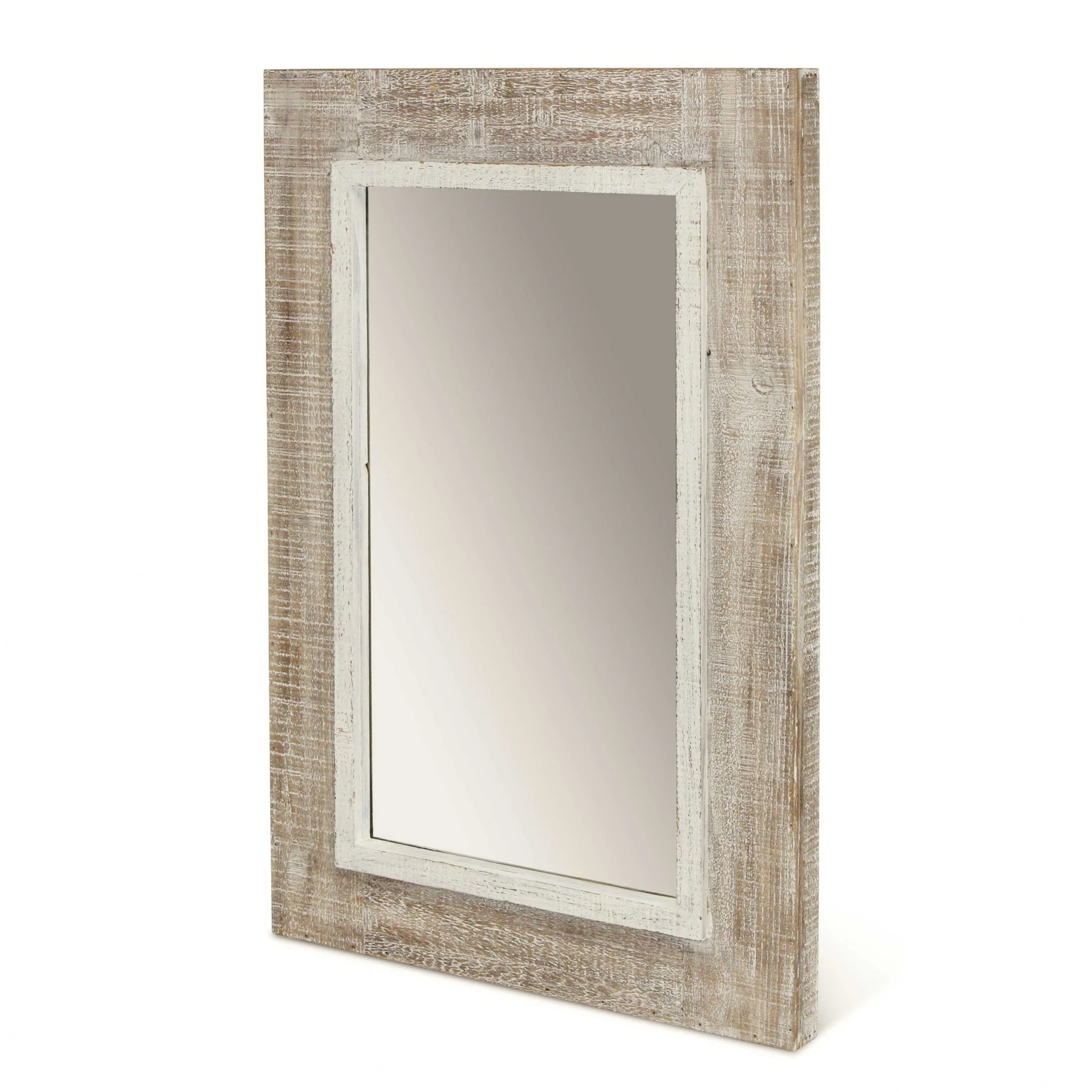 Rectangular Rustic White Wash Finish Wall Mirror By Homeroots - Image 5