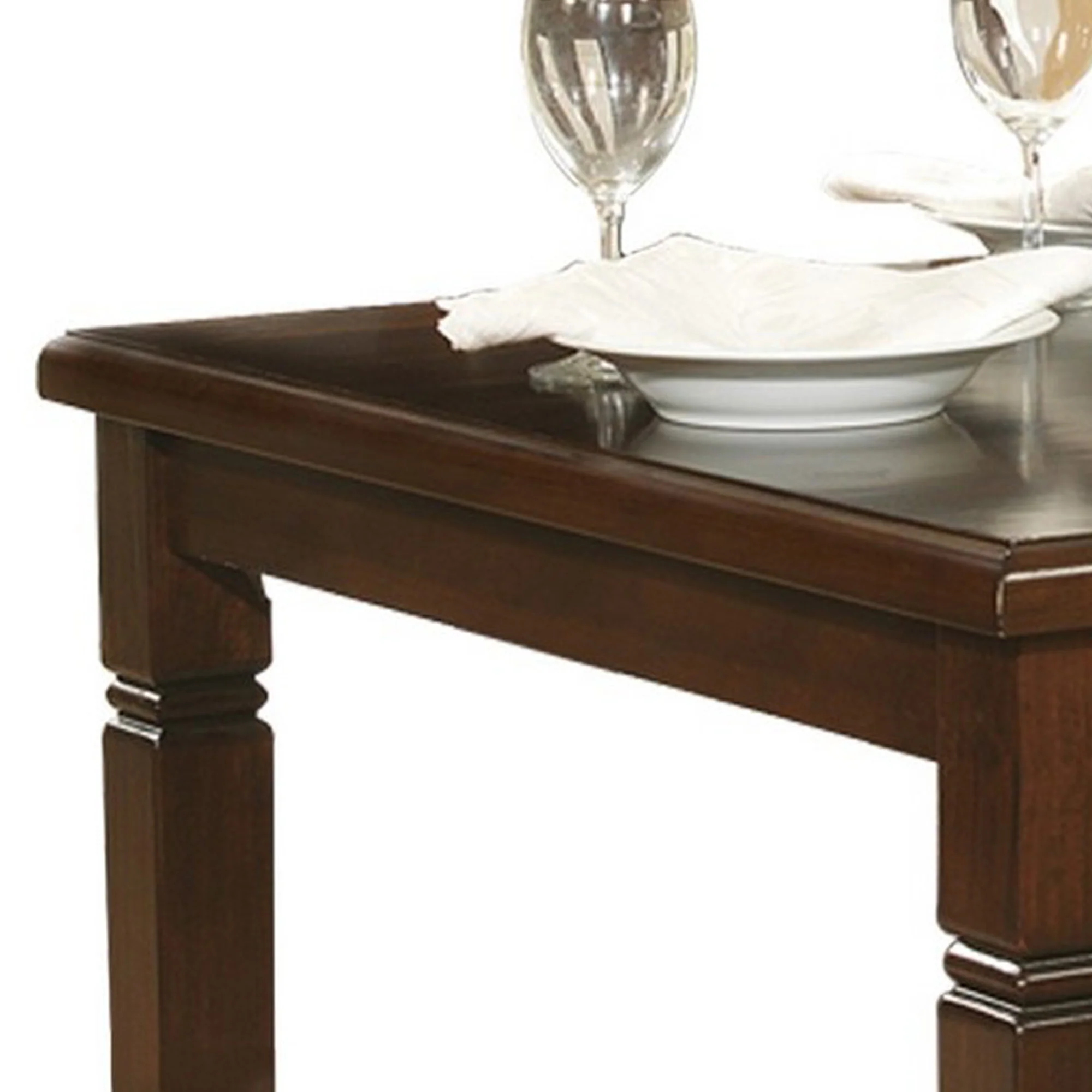Rectangular Shape Wooden Dining Table With Tapered Legs, Oak Brown By Benzara - Image 3