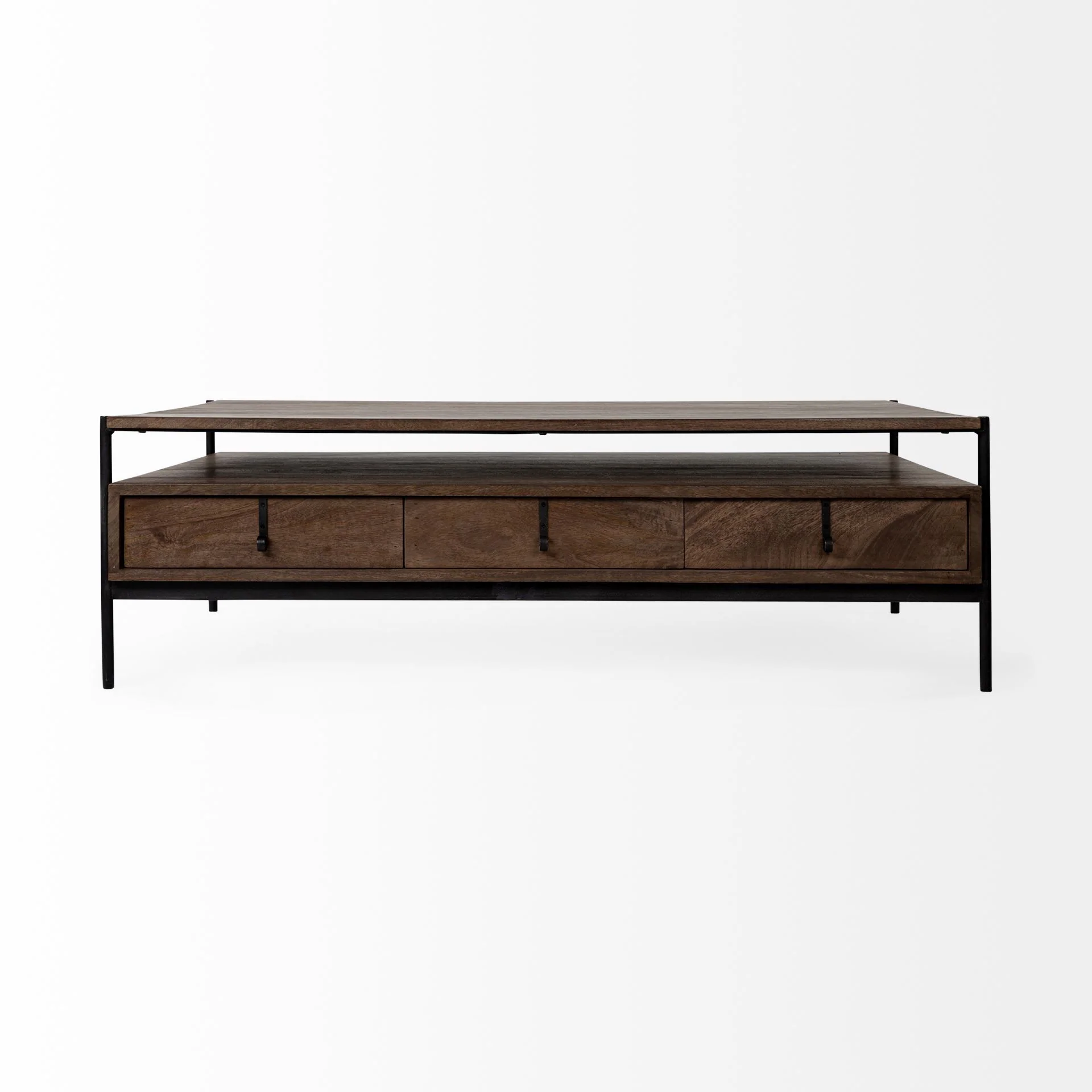 Rectangular Solid Wood and Black Metal Coffee Table w 3 Drawers By Homeroots - Image 2