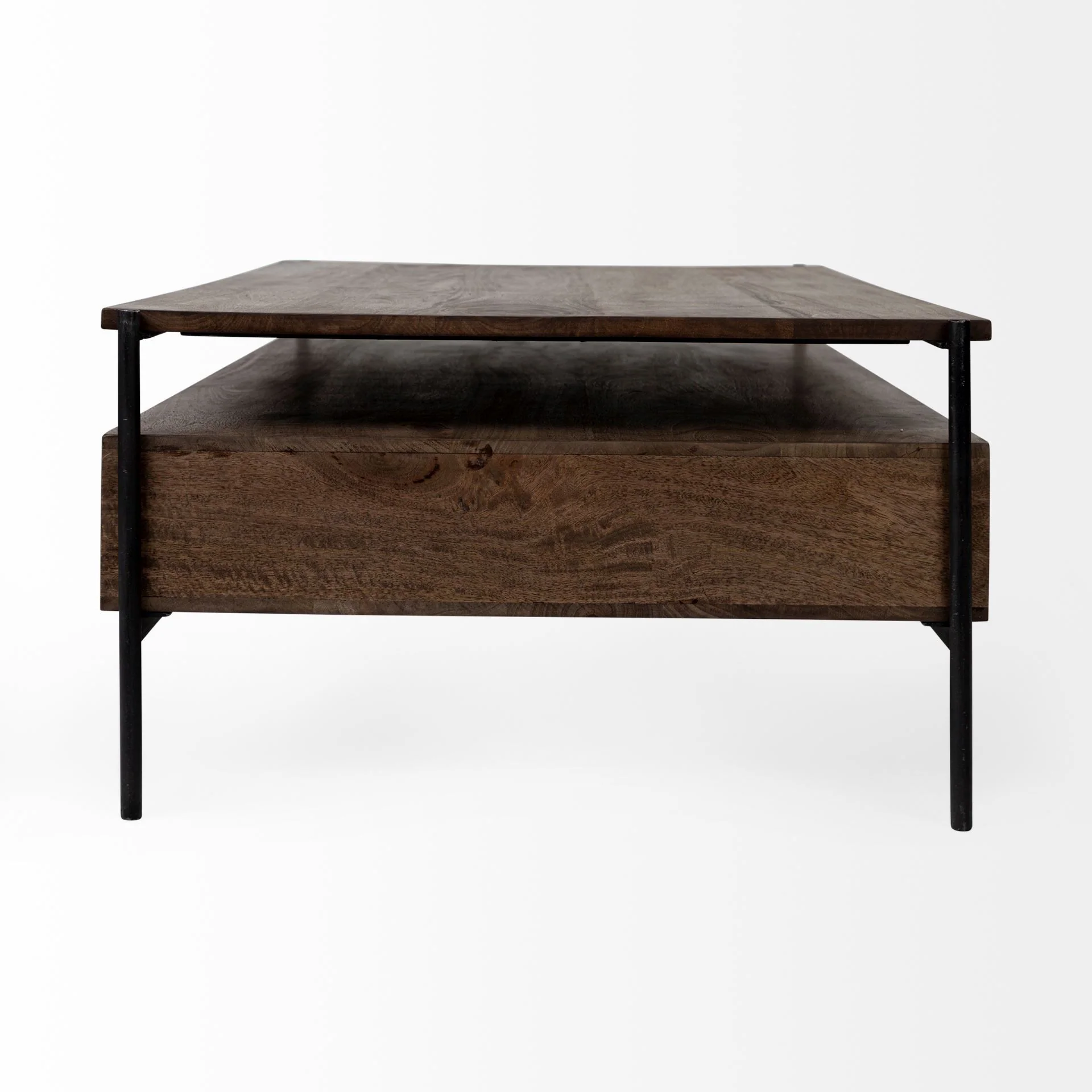 Rectangular Solid Wood and Black Metal Coffee Table w 3 Drawers By Homeroots - Image 3