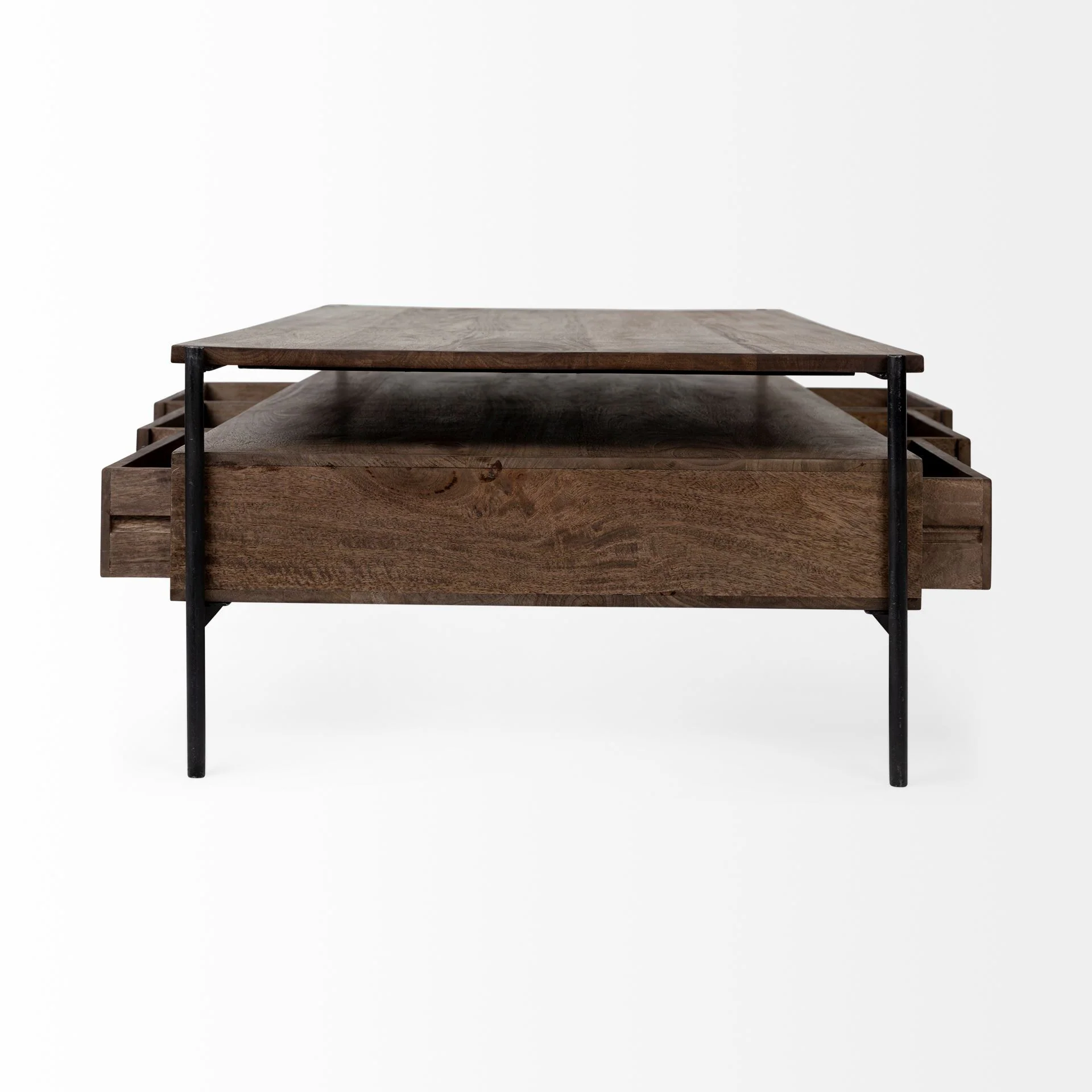 Rectangular Solid Wood and Black Metal Coffee Table w 3 Drawers By Homeroots - Image 4