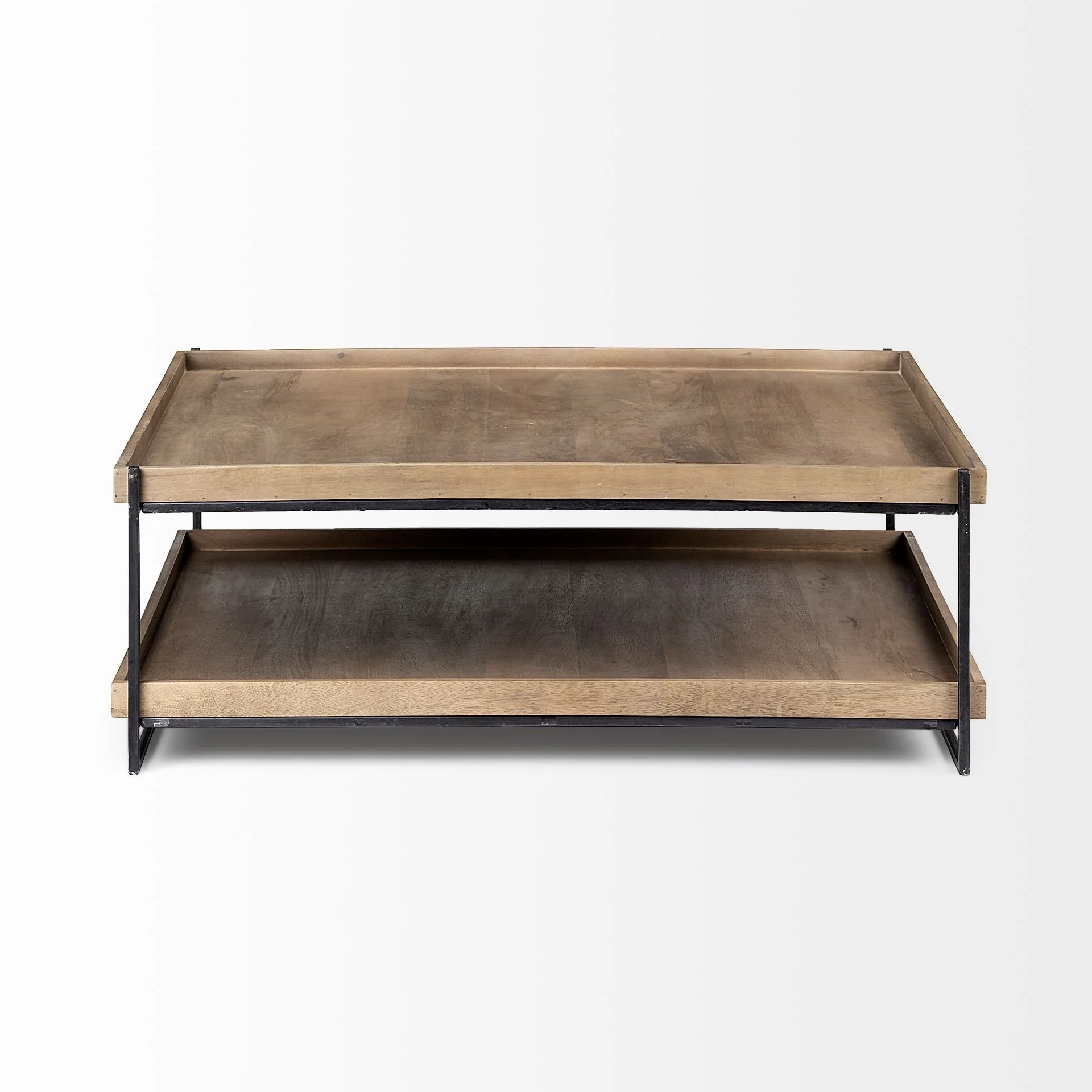 Rectangular Solid Wood Top Table and Black Metal Frame Two Tier Coffee Table By Homeroots - Image 2