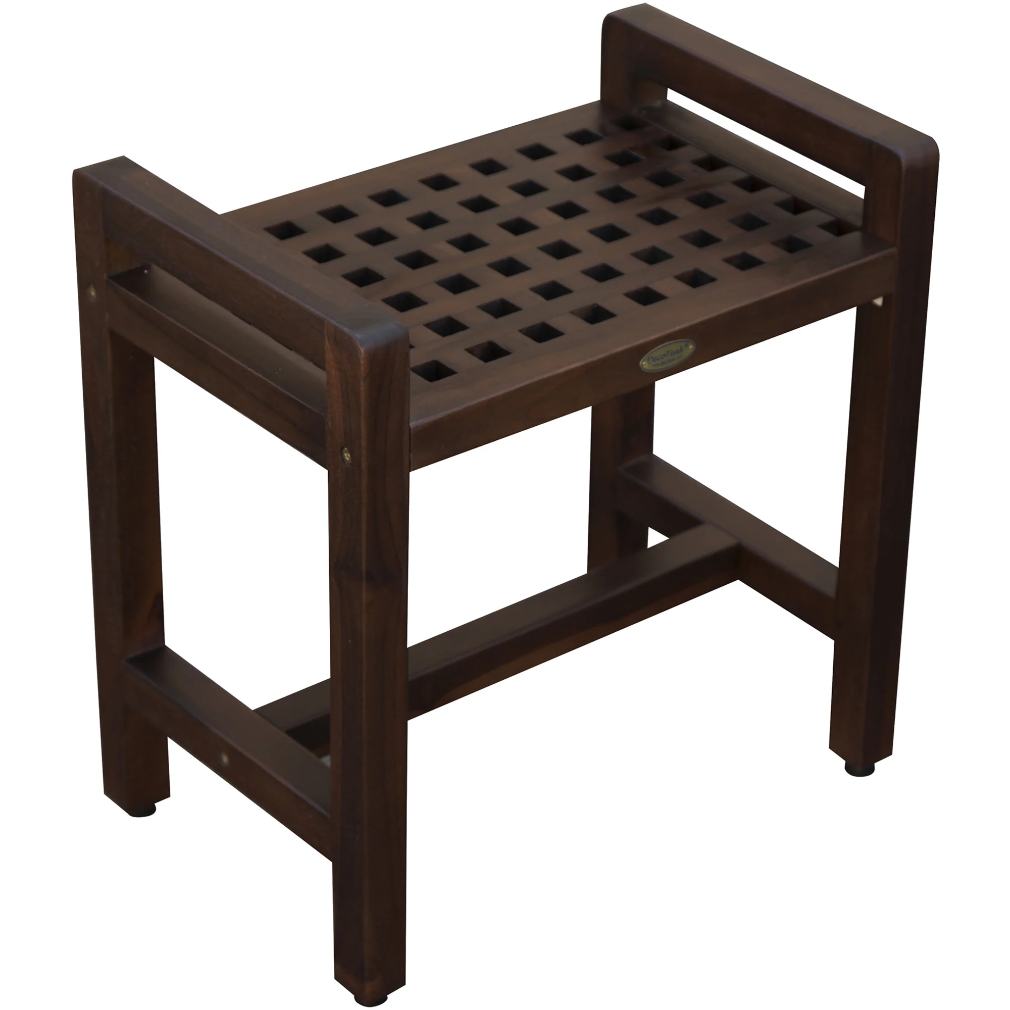 Rectangular Teak Lattice Pattern Shower or Outdoor Bench in Brown Finish By Homeroots - Image 2