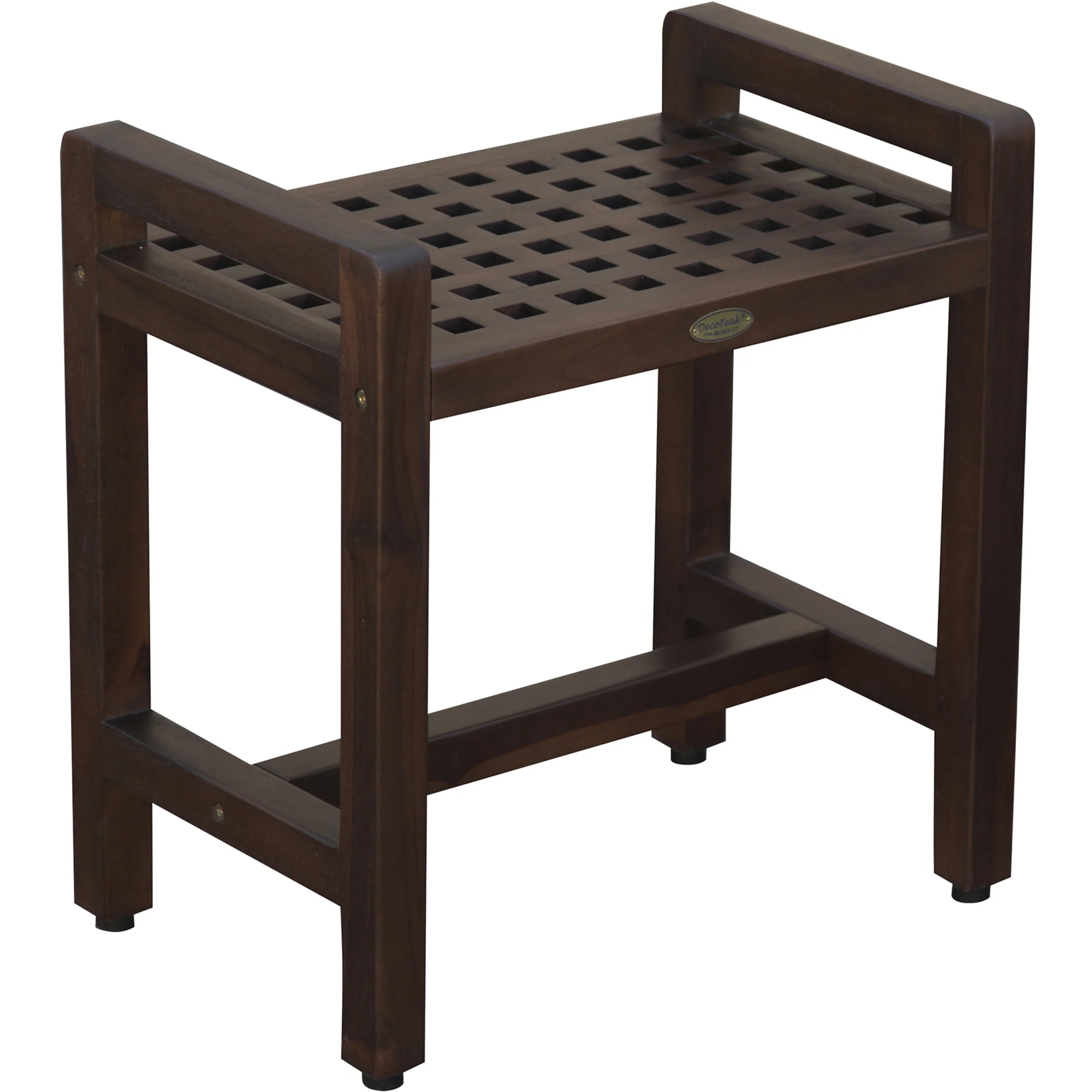 Rectangular Teak Lattice Pattern Shower or Outdoor Bench in Brown Finish By Homeroots - Image 3